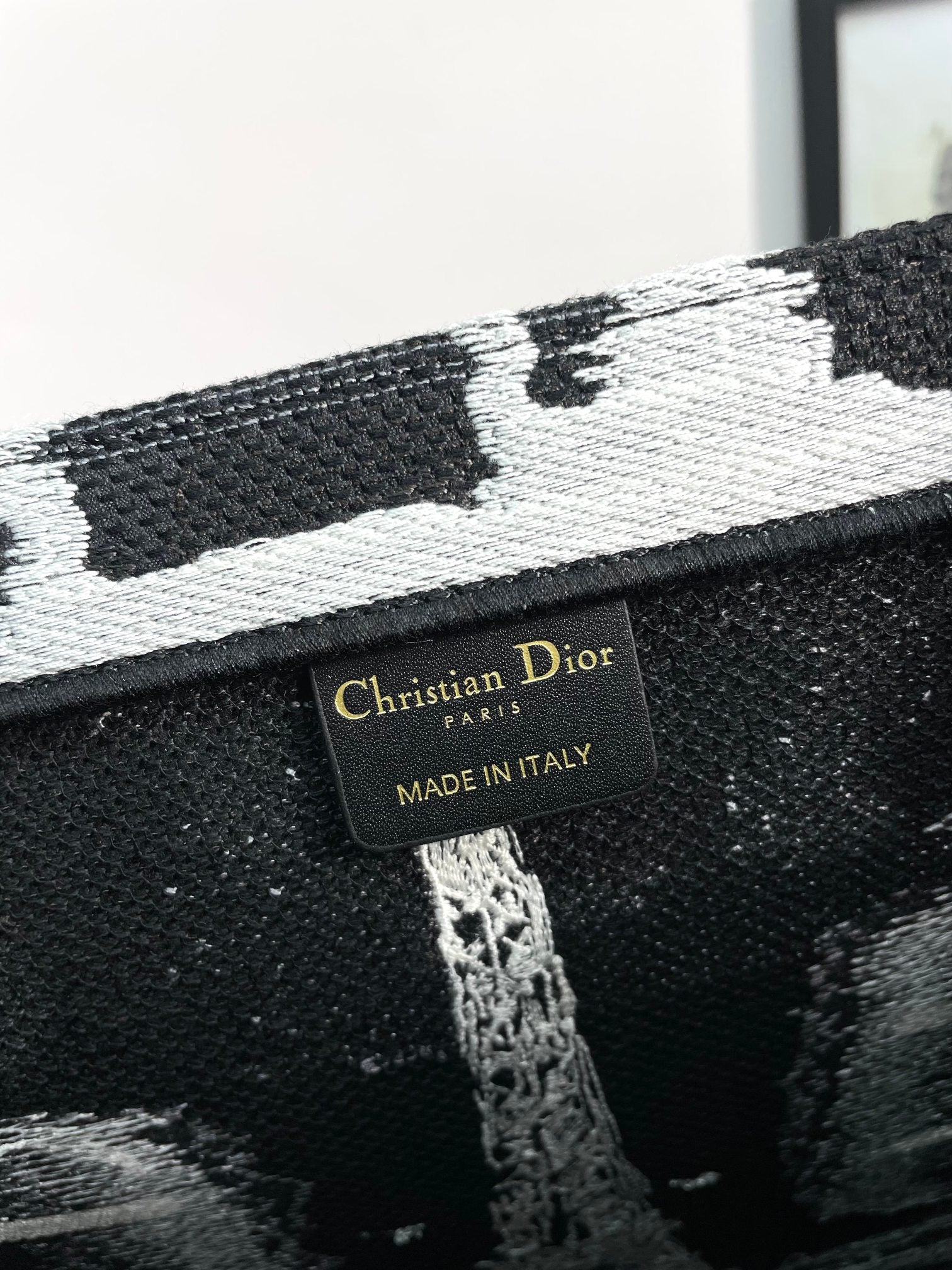 Christian Dior Book Tote Plan de Paris Bag Black and White Embroidery