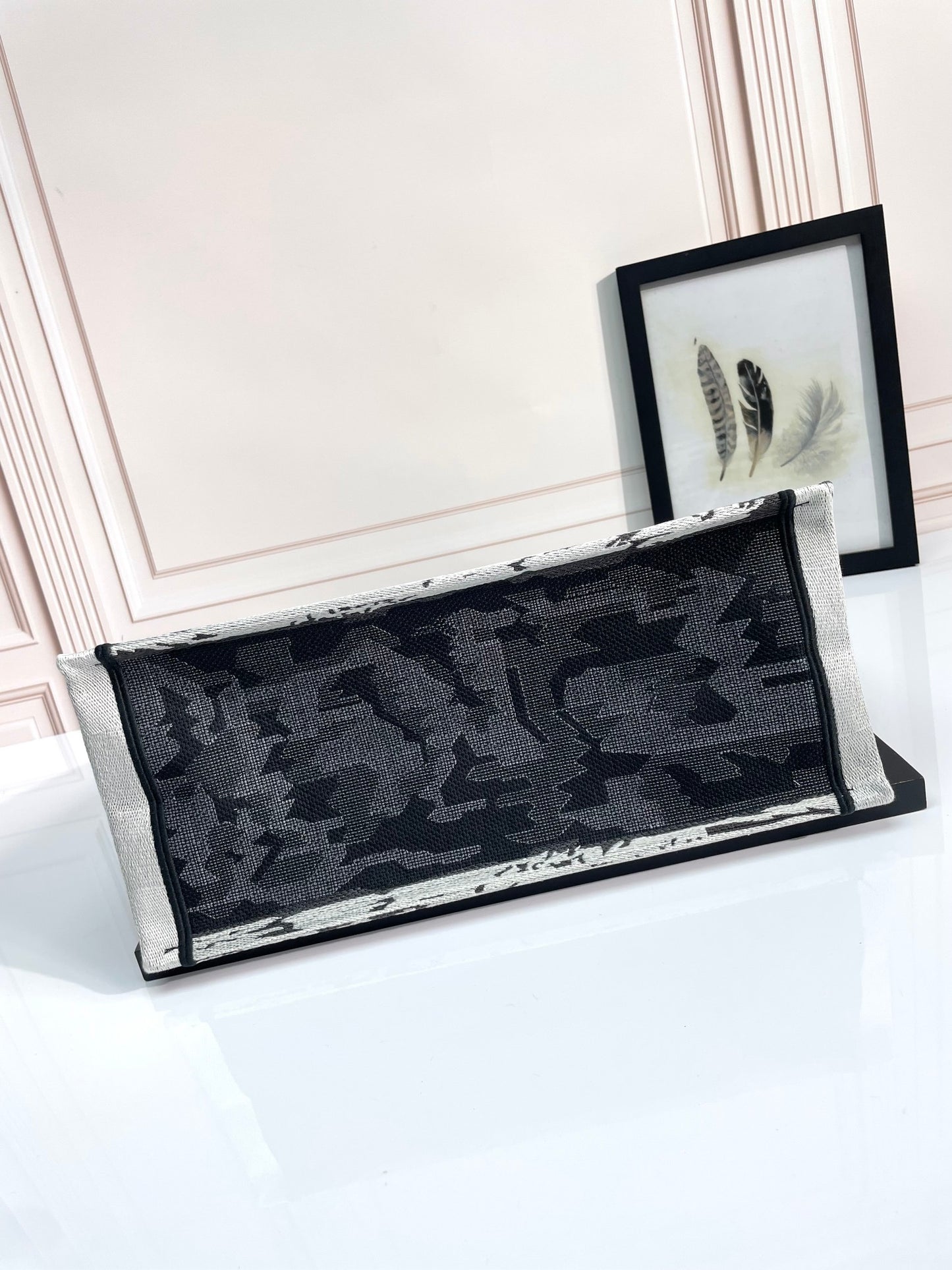 Christian Dior Large Book Tote Bag with Black and White Eiffel Tower Embroidery