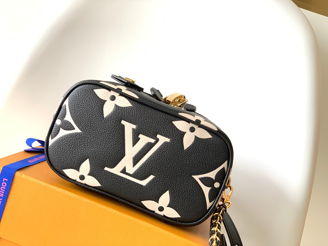 Louis Vuitton Classic Black Monogram Leather Vanity Case Bag with Gold Hardware