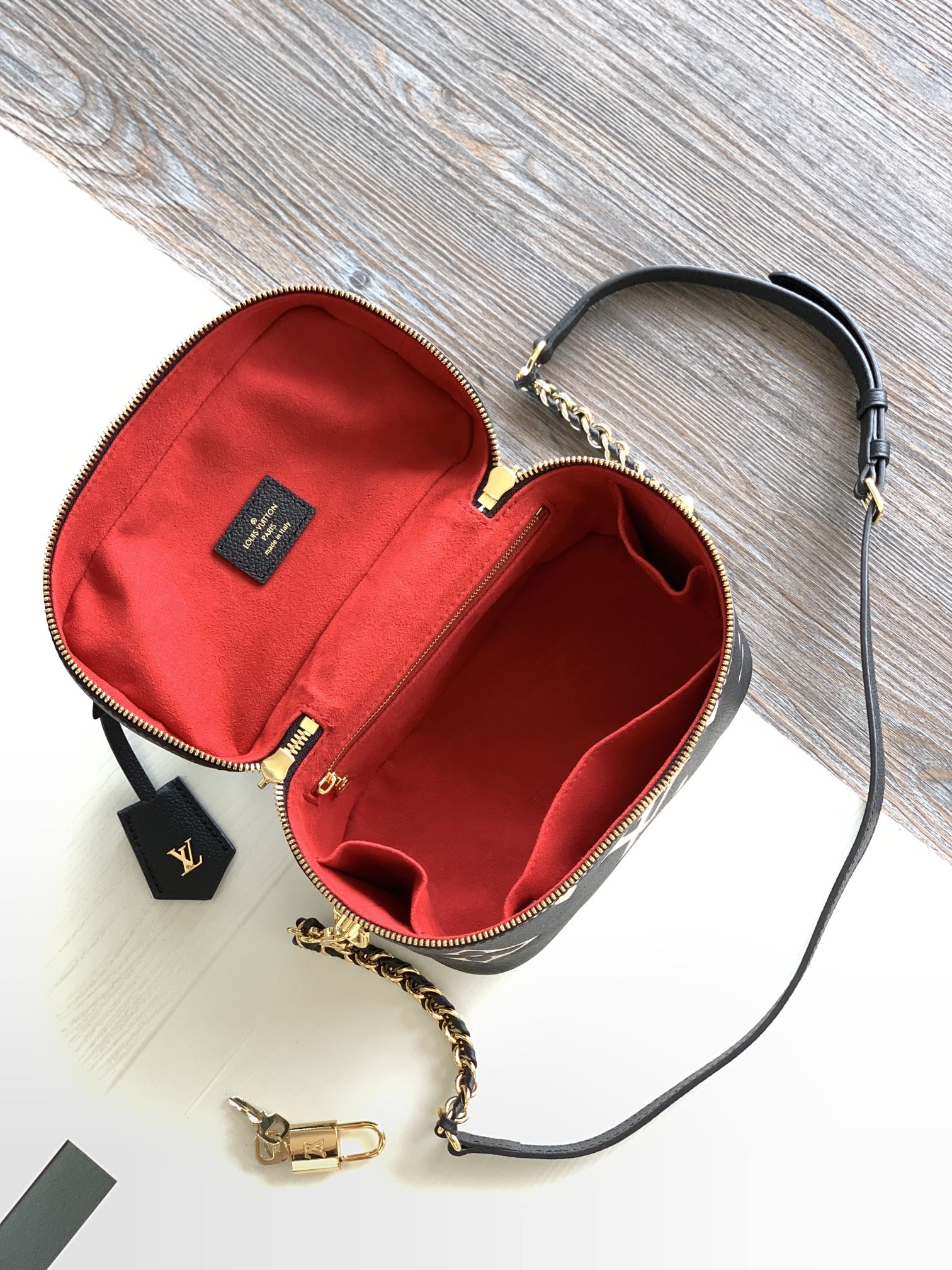 Louis Vuitton Classic Black Monogram Leather Vanity Case Bag with Gold Hardware