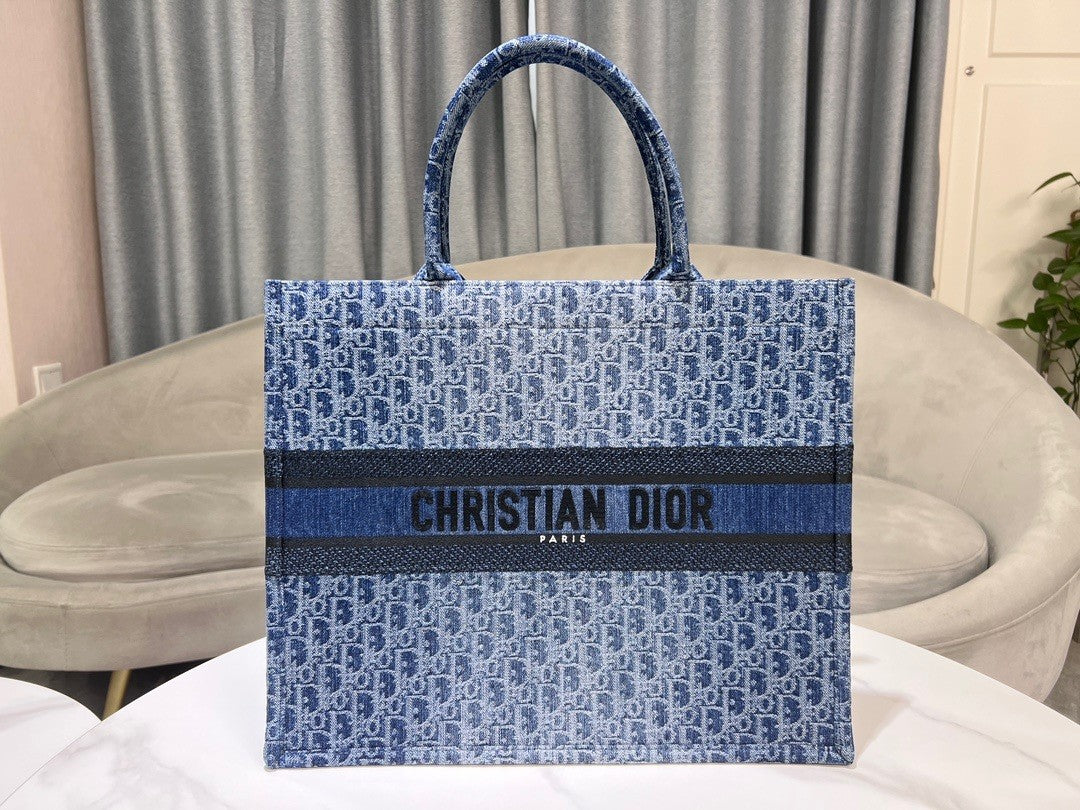 Dior Vintage Blue Monogram Jacquard Tote Bag Large Travel Handbag