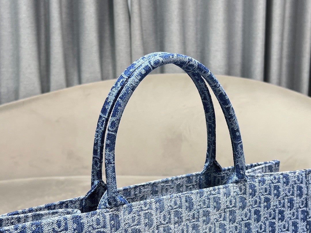 Dior Vintage Blue Monogram Jacquard Tote Bag Large Travel Handbag