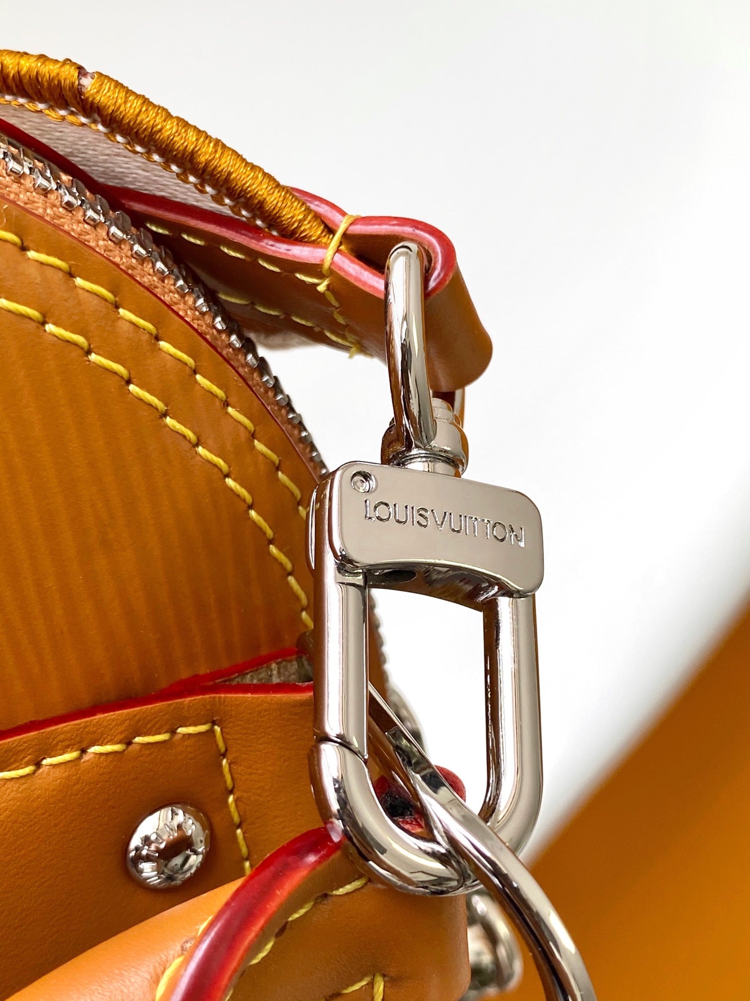 Louis Vuitton Textured Tan Leather Dome Handbag with Wide Crossbody Strap