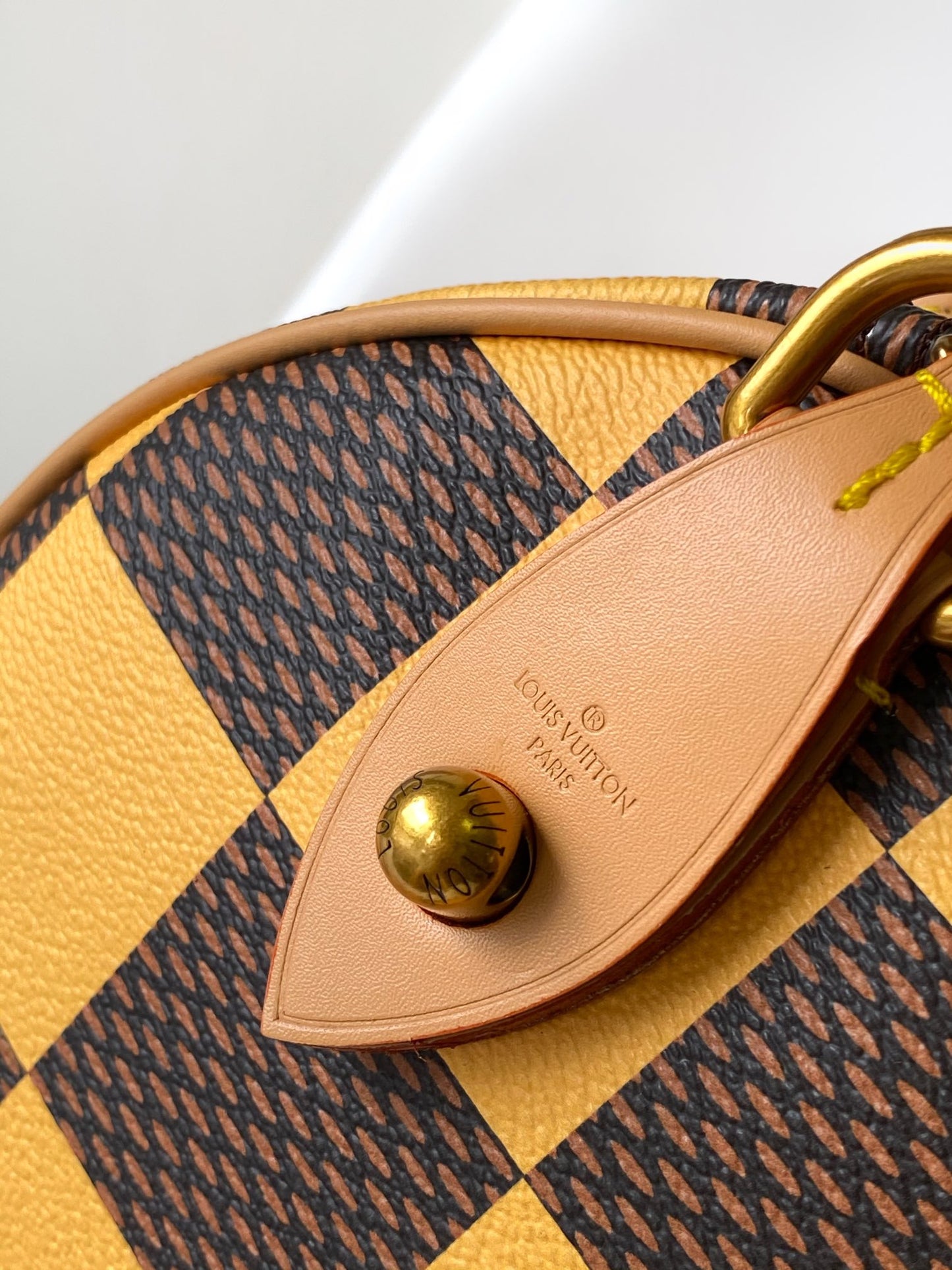 Louis Vuitton Yellow and Brown Checkered Boston Handbag with Shoulder Strap