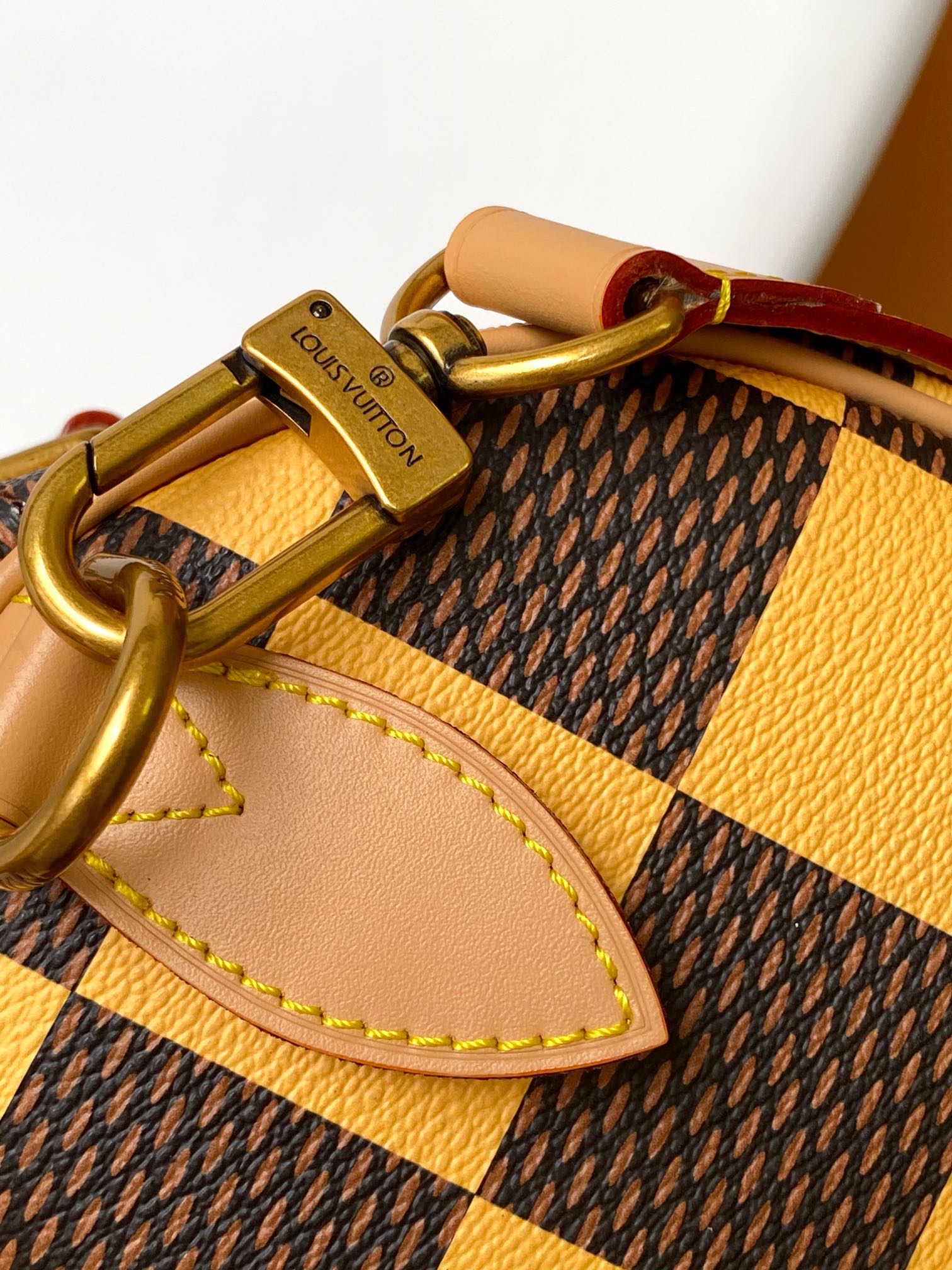 Louis Vuitton Yellow and Brown Checkered Boston Handbag with Shoulder Strap