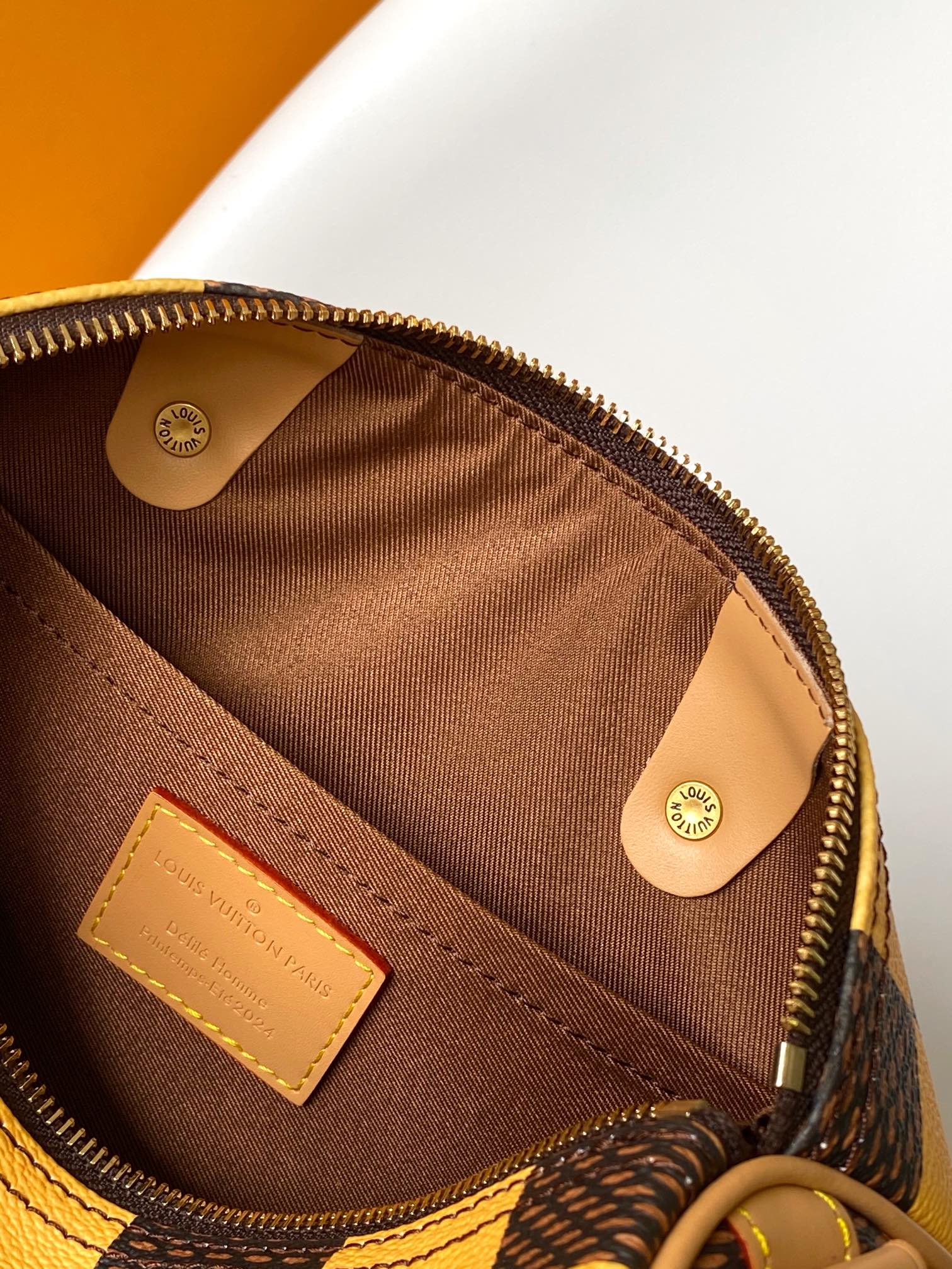 Louis Vuitton Yellow and Brown Checkered Boston Handbag with Shoulder Strap