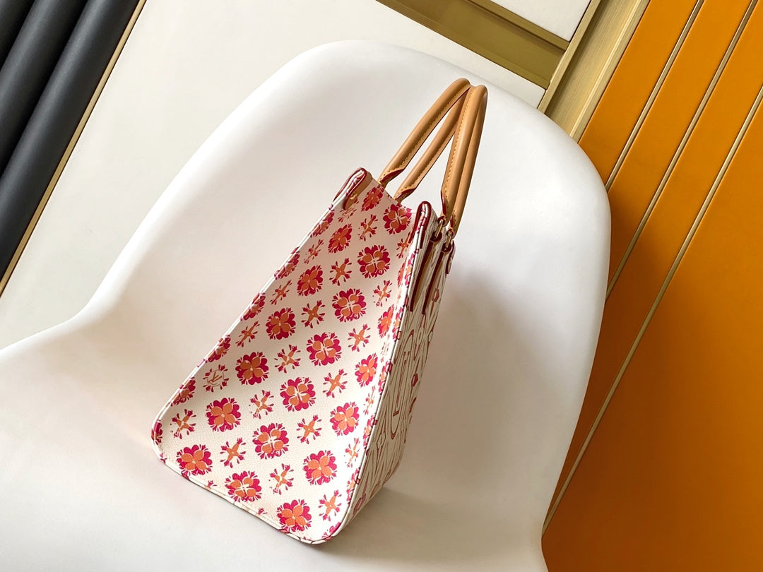 Louis Vuitton Luxury Style Pink Monogram Print Canvas Tote Bag with Top Handles