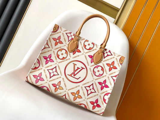 Louis Vuitton Luxury Style Pink Monogram Print Canvas Tote Bag with Top Handles