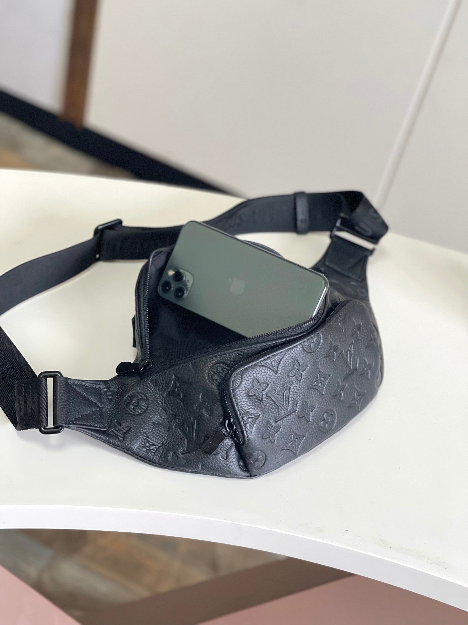 Louis Vuitton Black Embossed Monogram Leather Waist Bag Fanny Pack