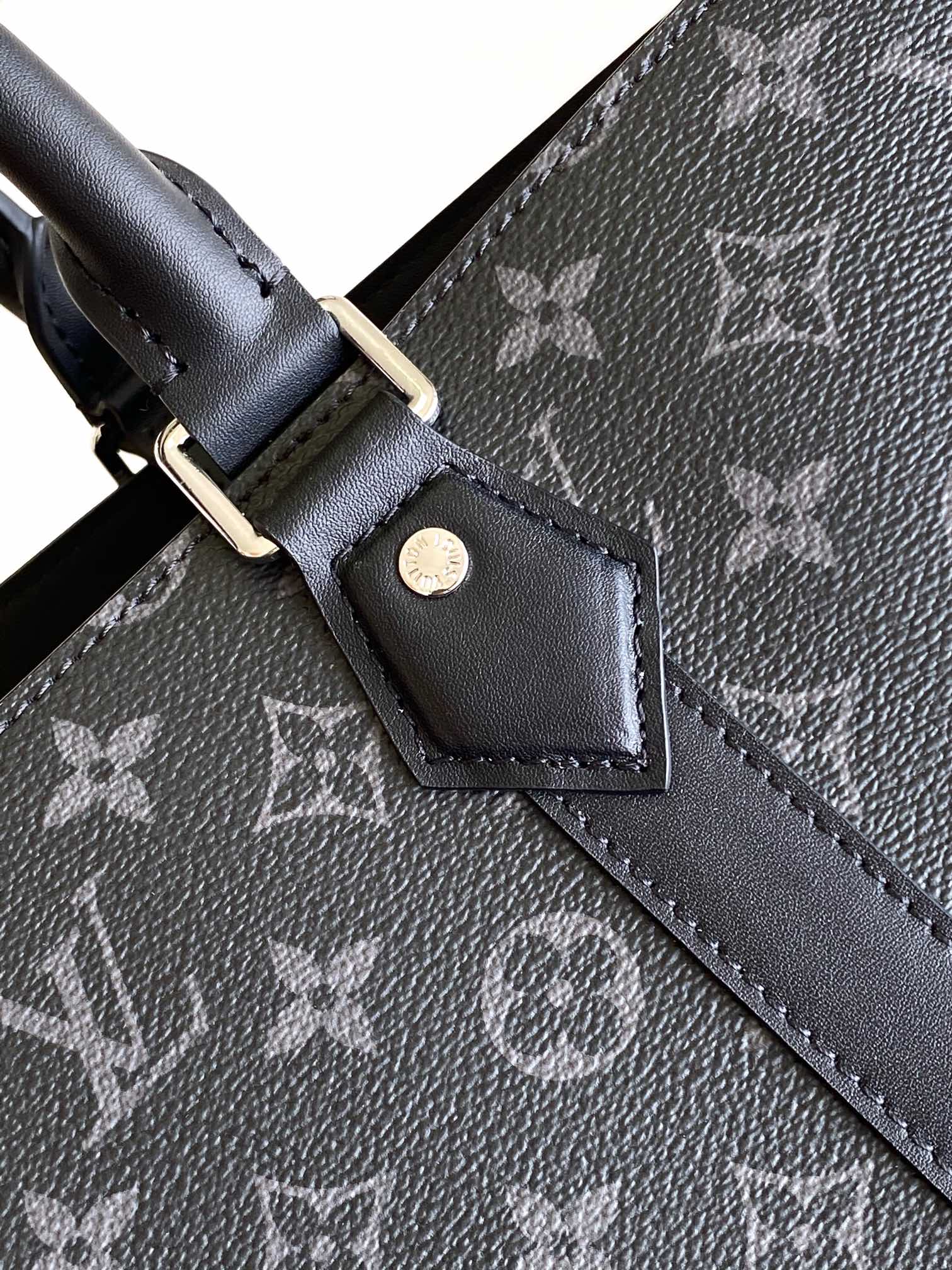 Louis Vuitton Black Monogram Print Large Tote Bag with Top Handles and Luggage Tag