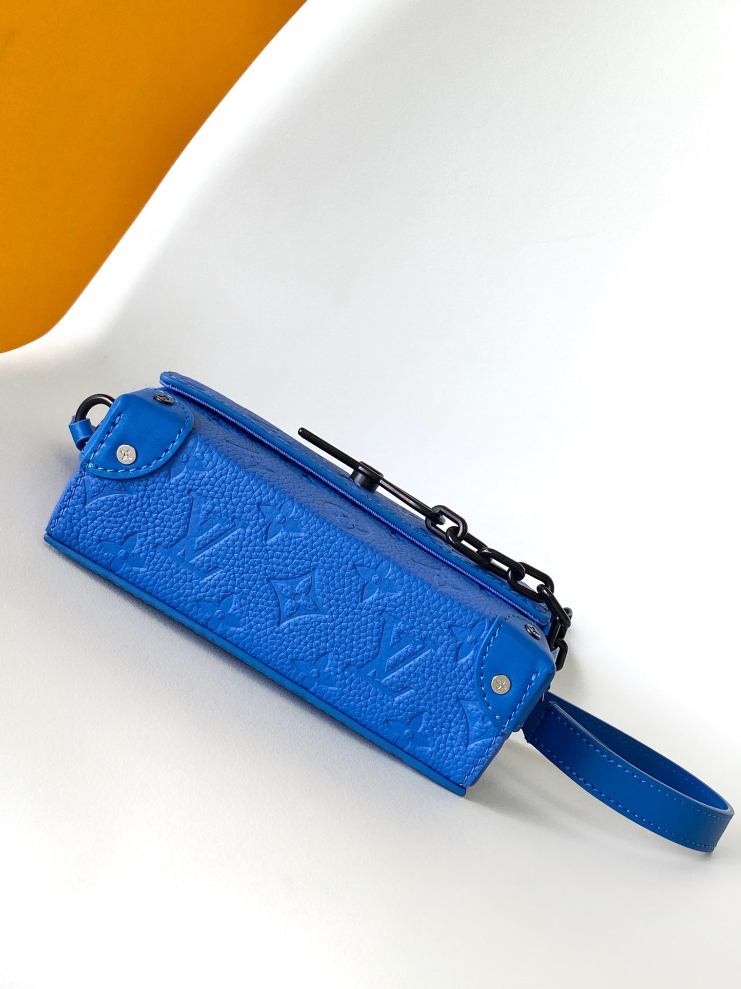 Louis Vuitton Royal Blue Embossed Leather Crossbody Shoulder Bag with Black Chain