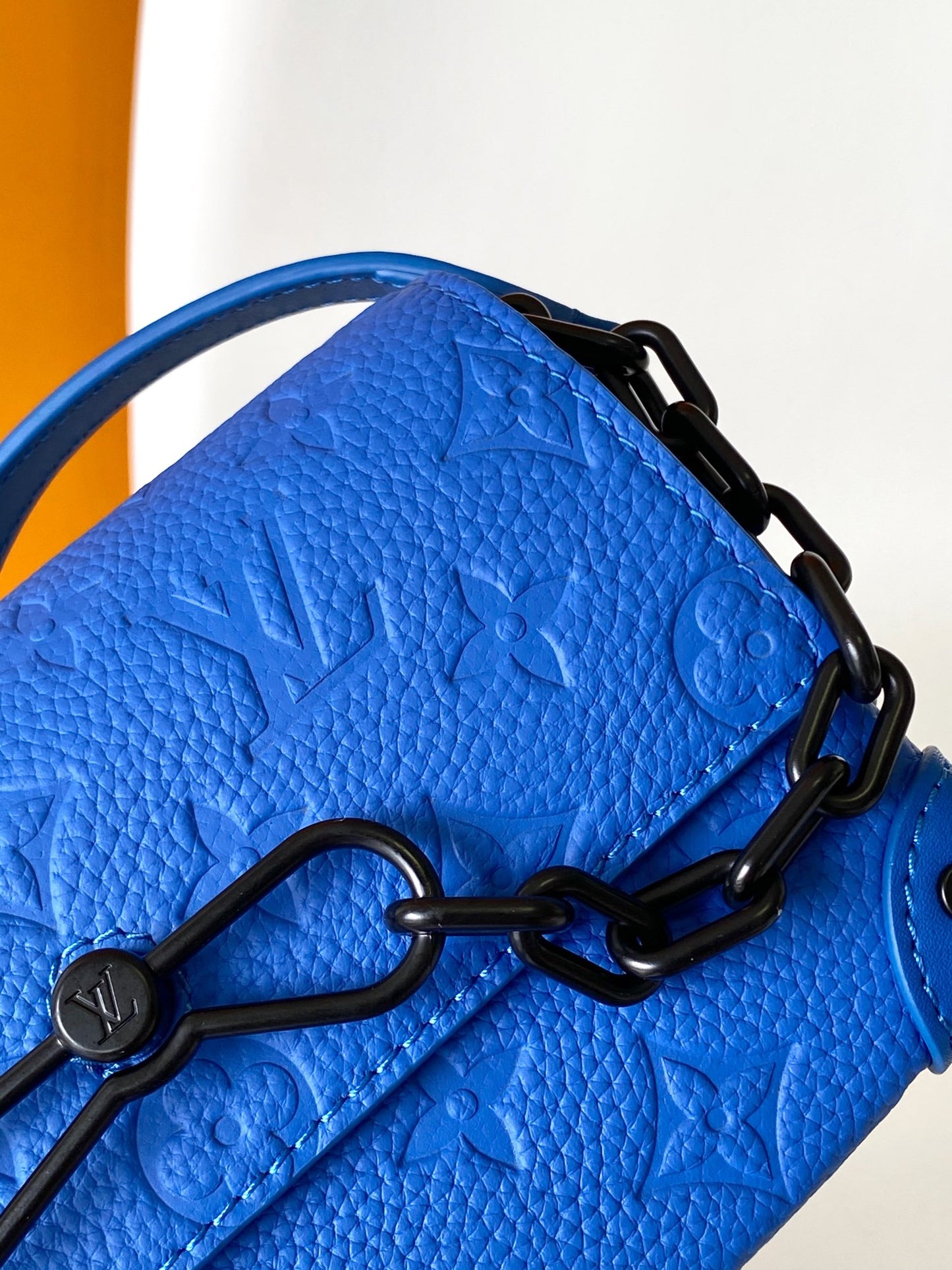 Louis Vuitton Royal Blue Embossed Leather Crossbody Shoulder Bag with Black Chain