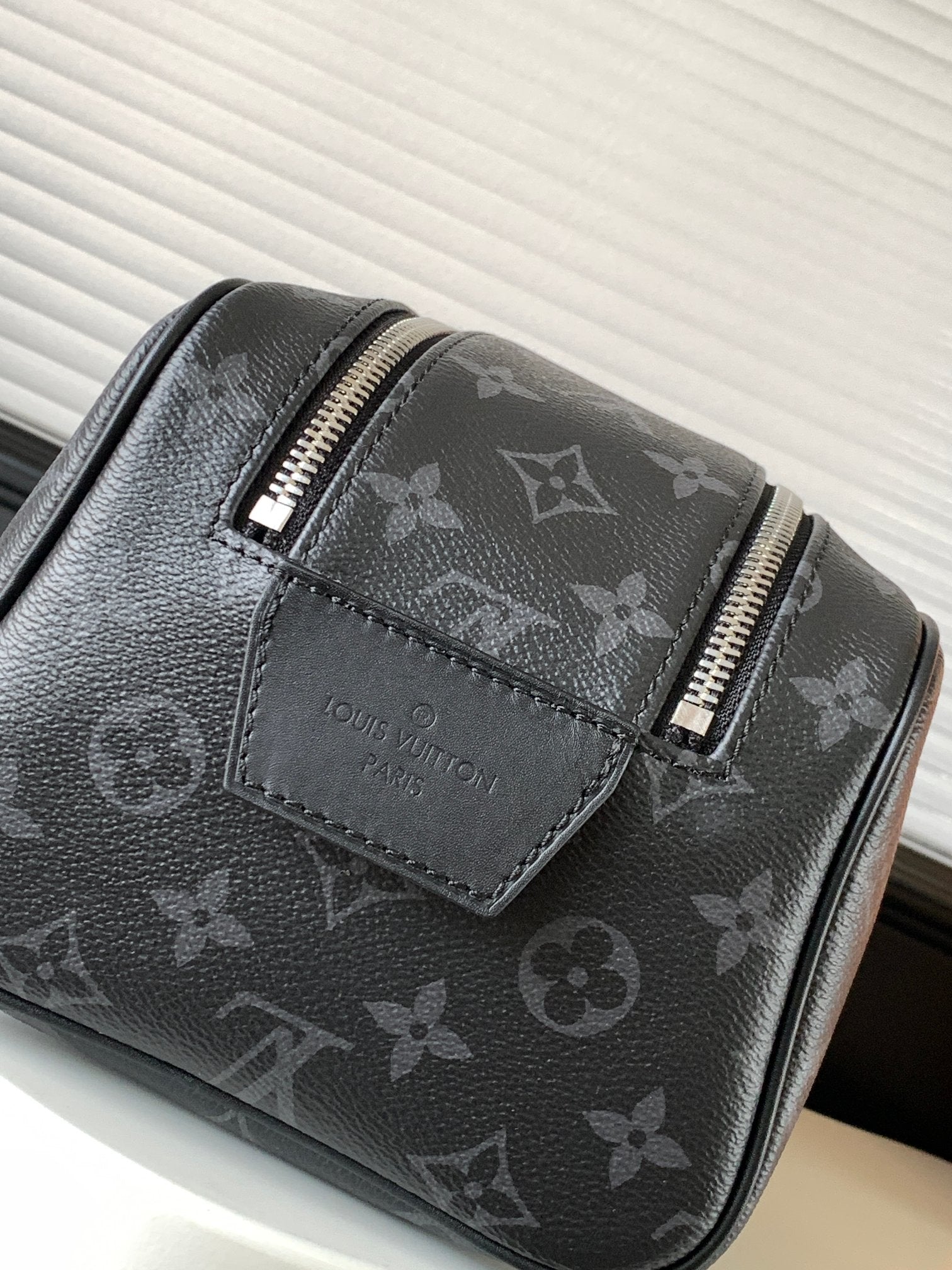 Louis Vuitton Black Monogram Pattern Luxury Travel Toiletry Bag Double Zip Dopp Kit