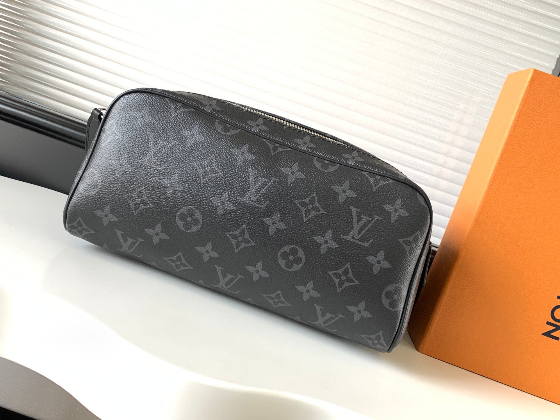 Louis Vuitton Black Monogram Pattern Luxury Travel Toiletry Bag Double Zip Dopp Kit