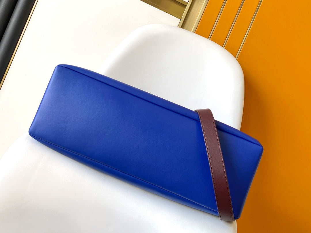 Louis Vuitton Structured Royal Blue Leather Tote Bag with Contrast Top Handles