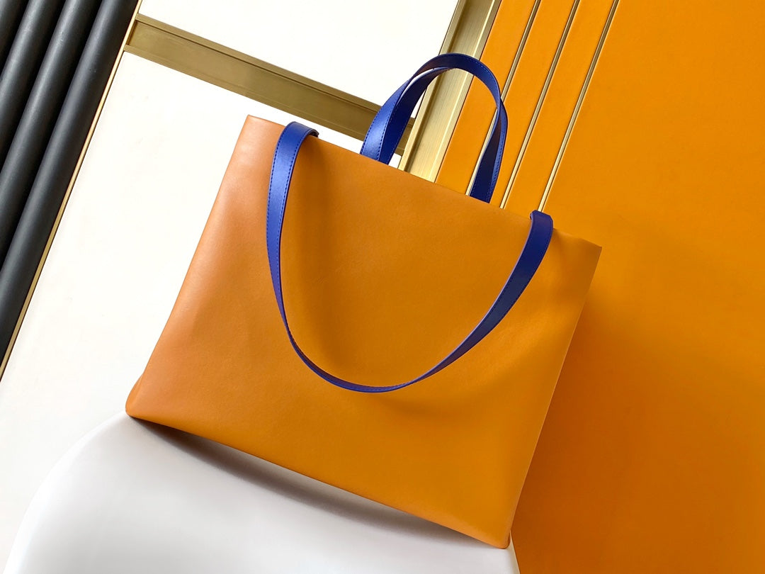 Louis Vuitton Luxury Orange Paper Shopping Bag with Blue Handles