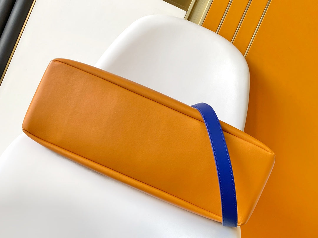 Louis Vuitton Luxury Orange Paper Shopping Bag with Blue Handles