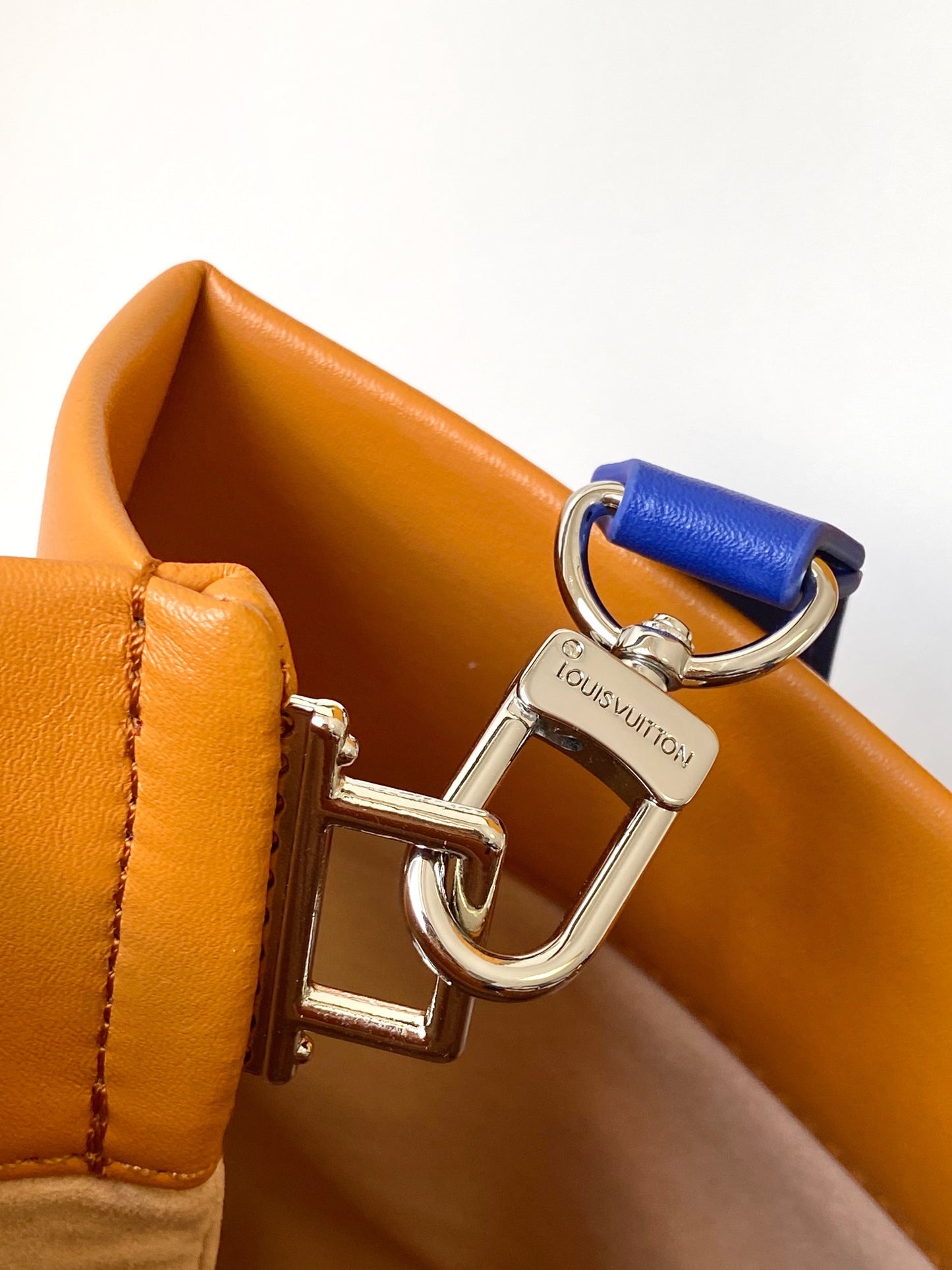 Louis Vuitton Luxury Orange Paper Shopping Bag with Blue Handles