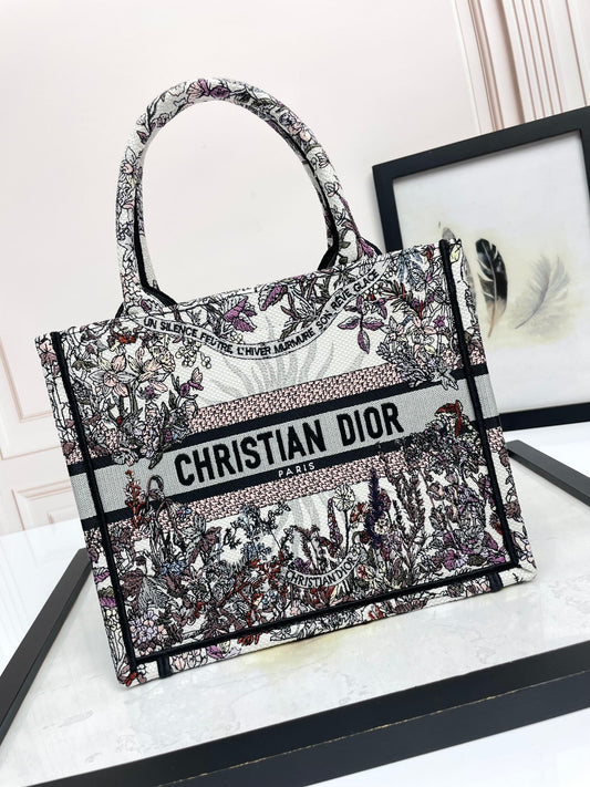Christian Dior Medium Book Tote - Embroidered Canvas - White & Multi-color