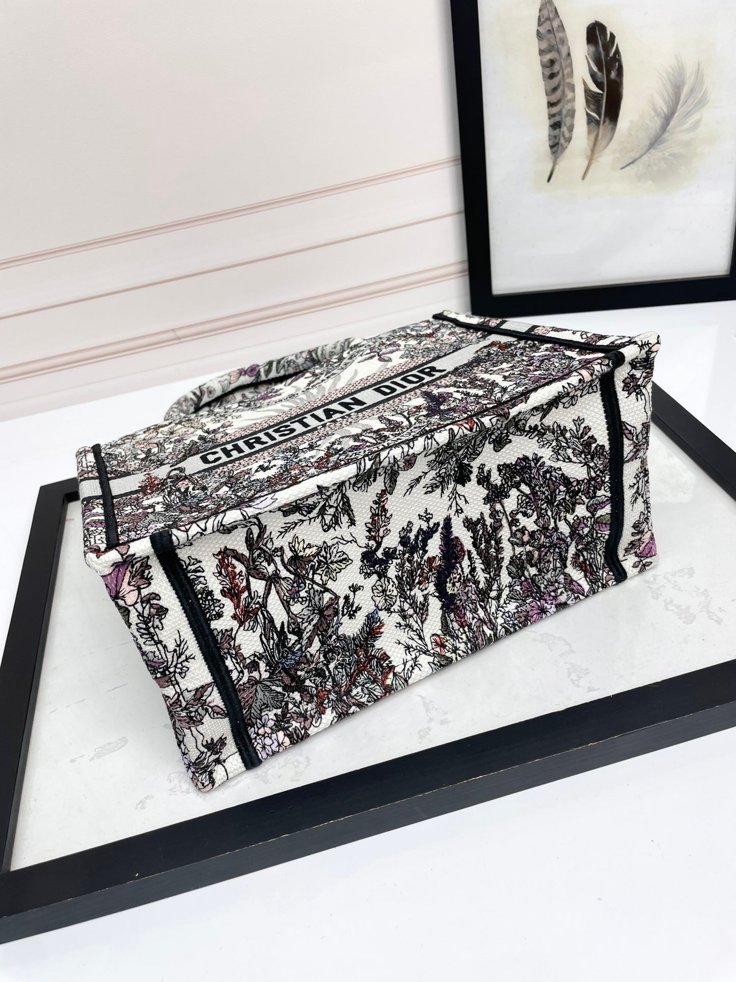 Dior Vintage Floral Toile Embroidered Canvas Top Handle Tote Bag