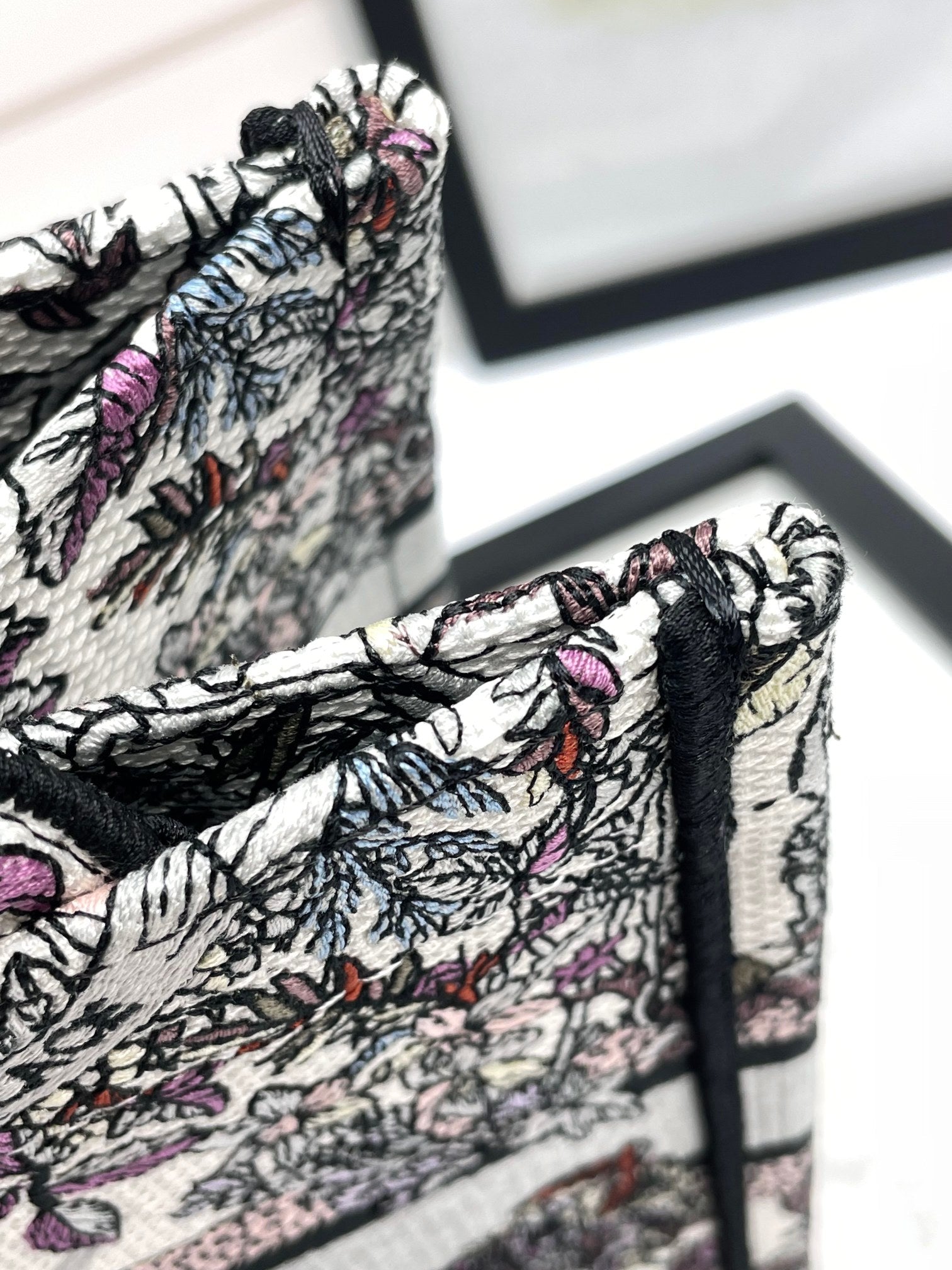 Dior Vintage Floral Toile Embroidered Canvas Top Handle Tote Bag