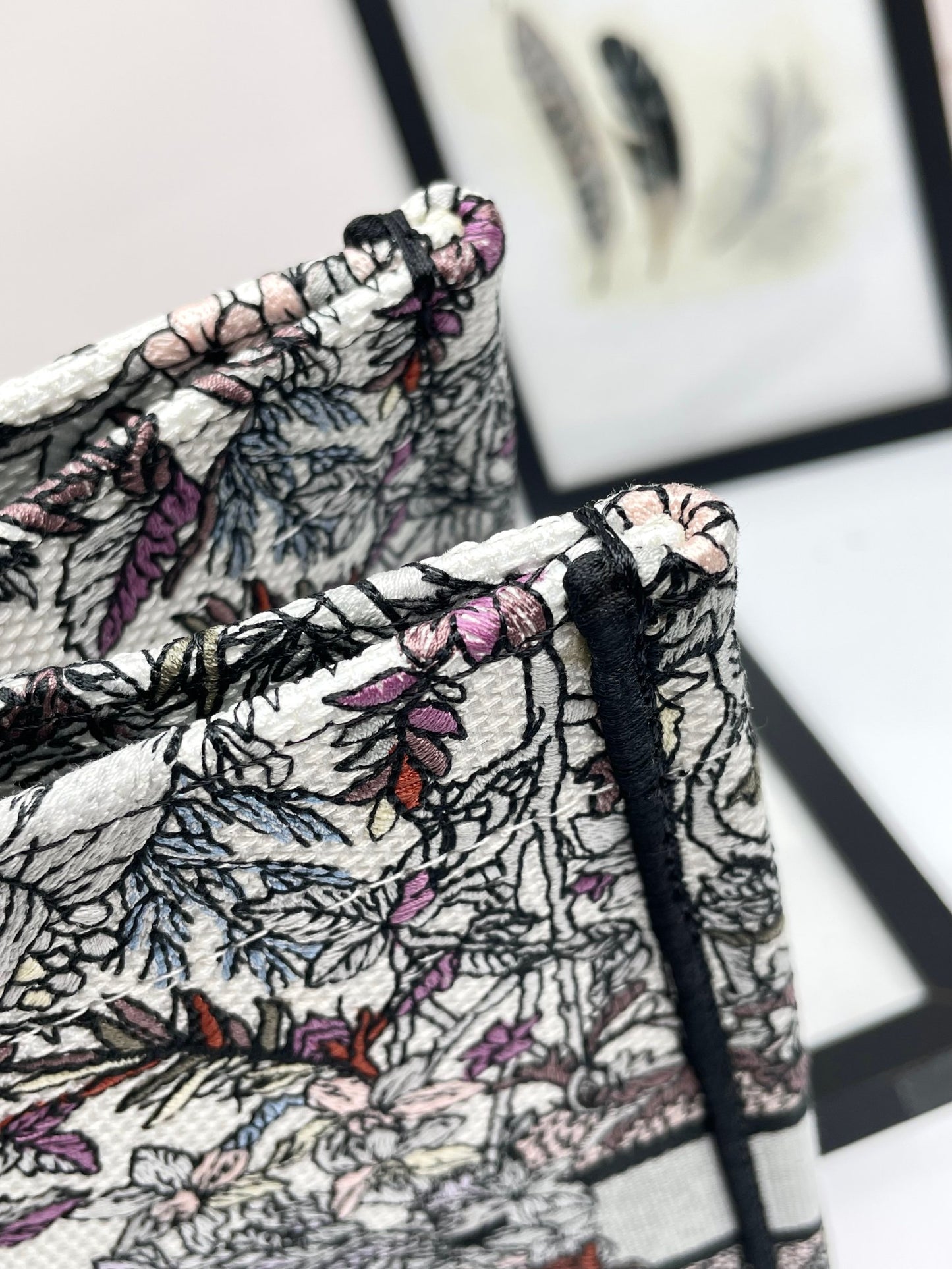 Dior Elegant Embroidered Floral Pattern Canvas Shoulder Tote Bag