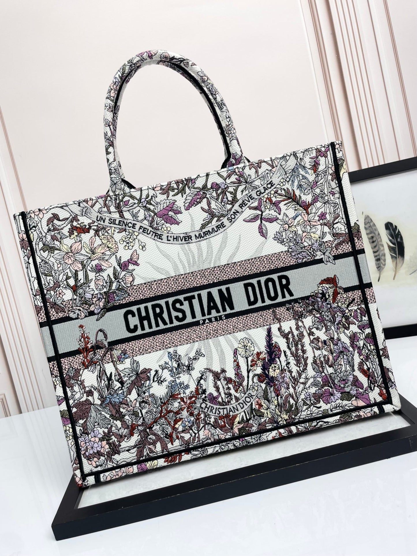 Dior Vintage Floral Embroidered Canvas Tote Bag Large Handbag