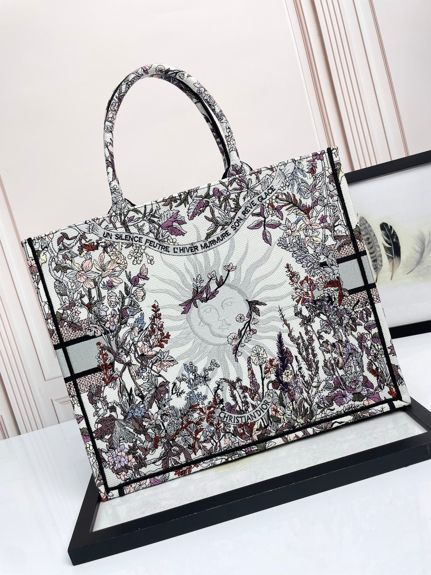 Dior Vintage Floral Embroidered Canvas Tote Bag Large Handbag