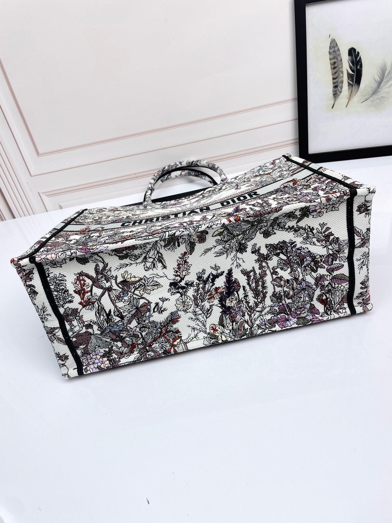 Christian Dior Large Book Tote with Multi-Color Floral Embroidery