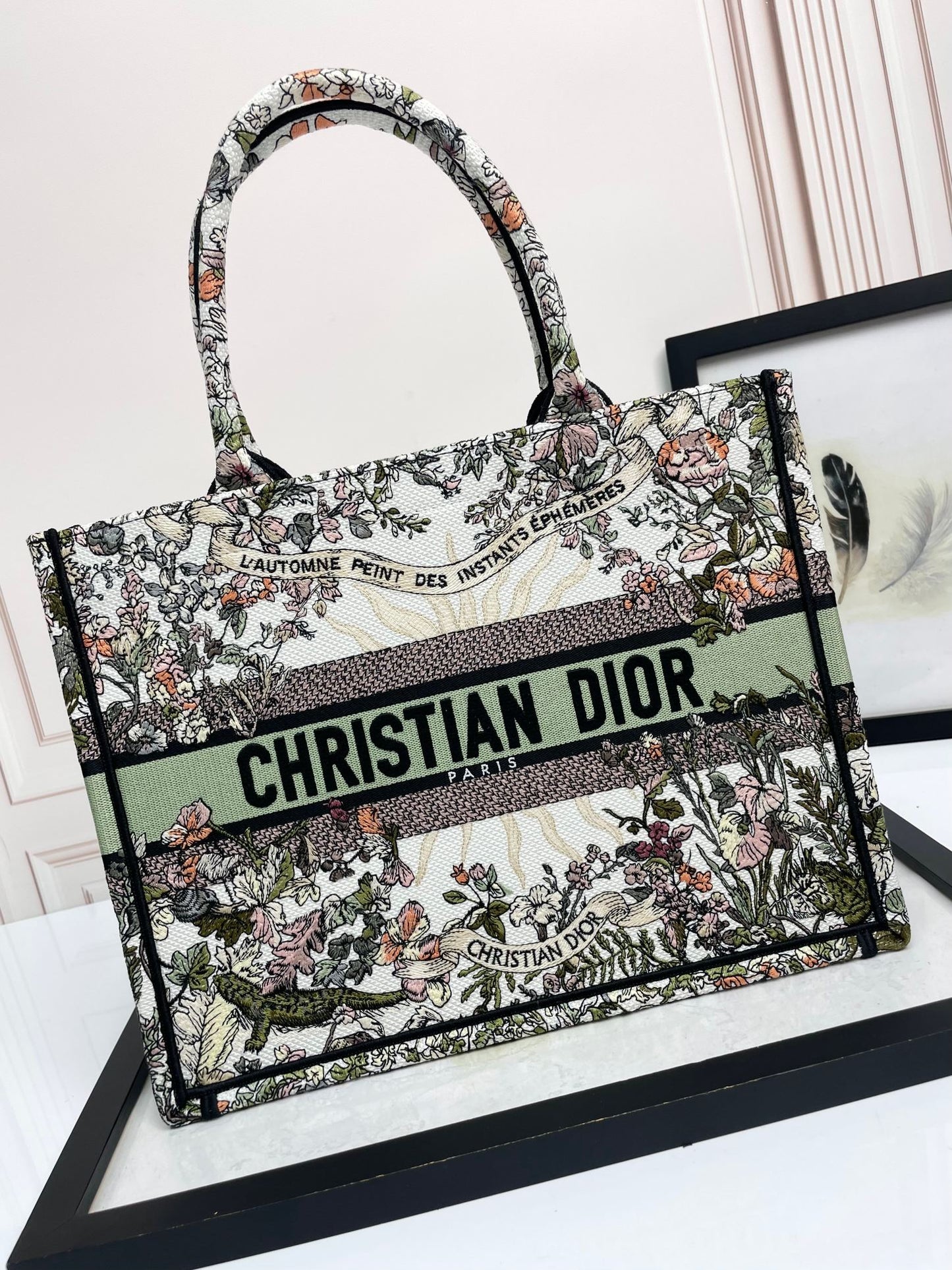 Dior Elegant Floral Tapestry Canvas Tote Bag Large Top Handle Handbag