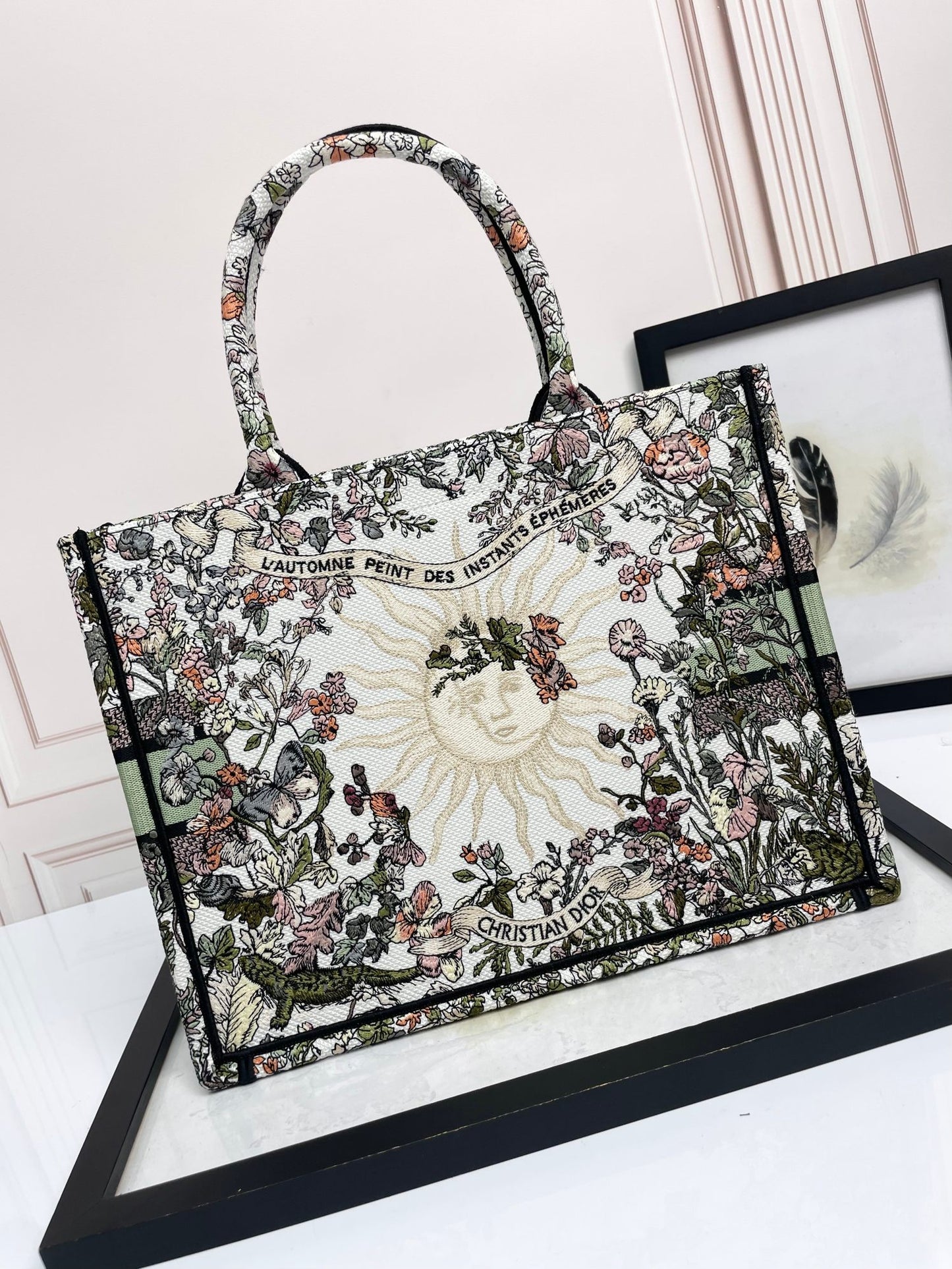 Dior Elegant Floral Tapestry Canvas Tote Bag Large Top Handle Handbag