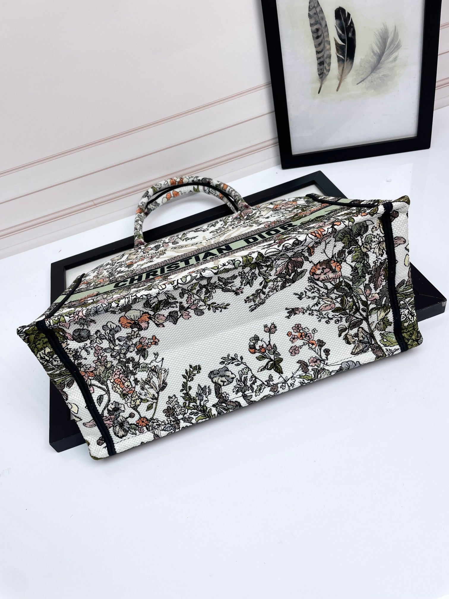 Dior Elegant Floral Tapestry Canvas Tote Bag Large Top Handle Handbag