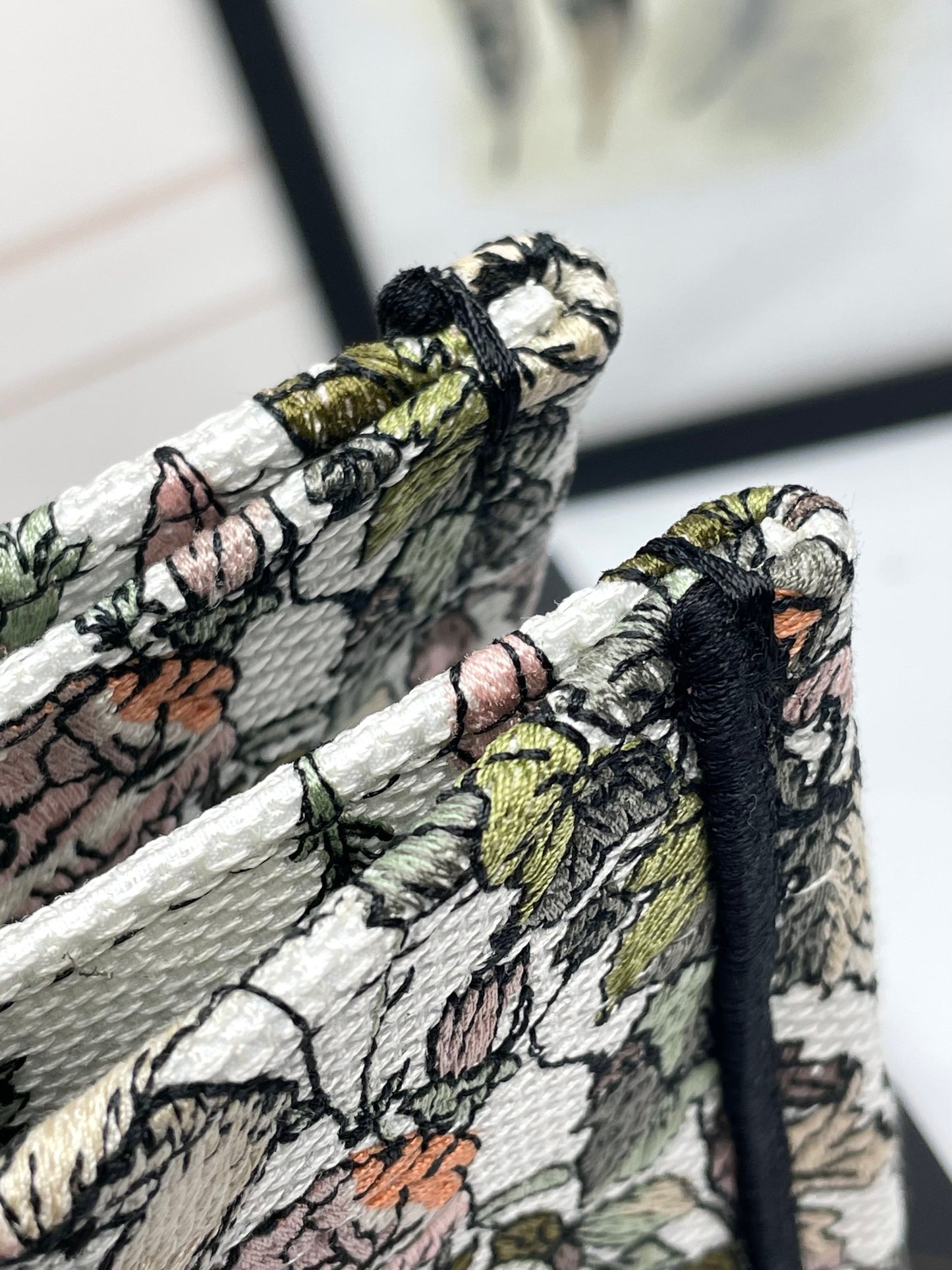 Dior Elegant Floral Tapestry Canvas Tote Bag Large Top Handle Handbag