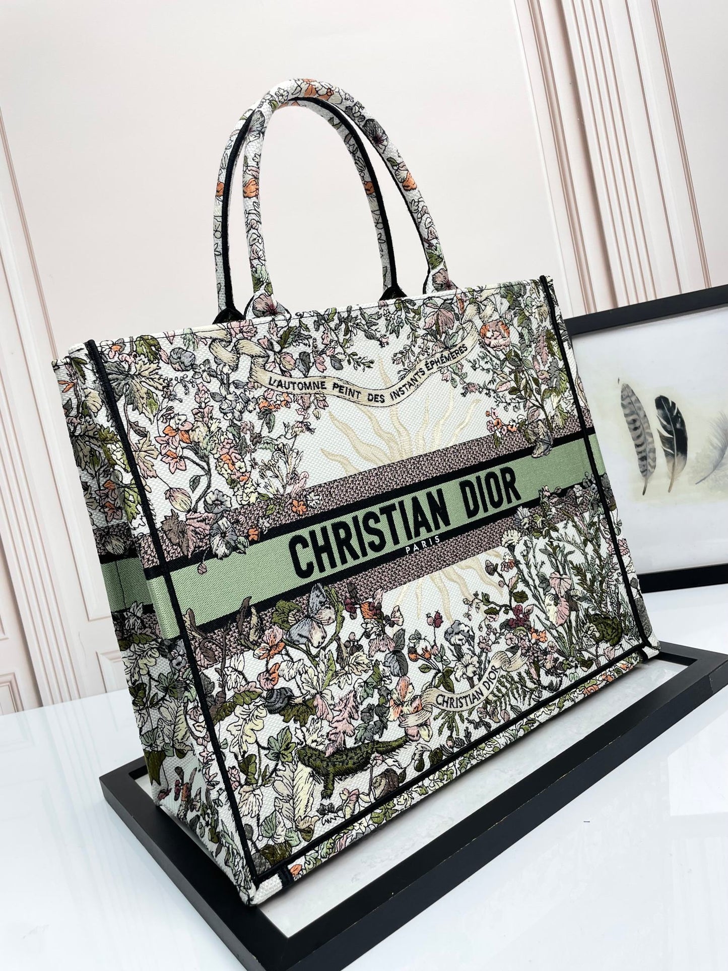 Dior Vintage Botanical Floral Canvas Tote Bag Large Travel Handbag