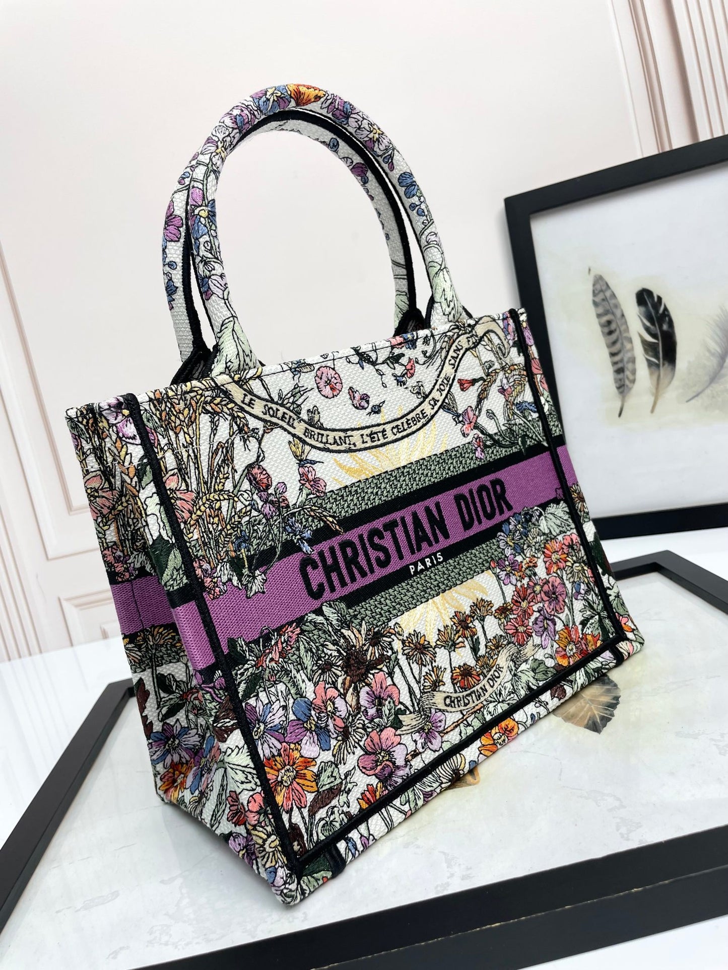 Dior Colorful Botanical Embroidered Canvas Tote Bag with Top Handles