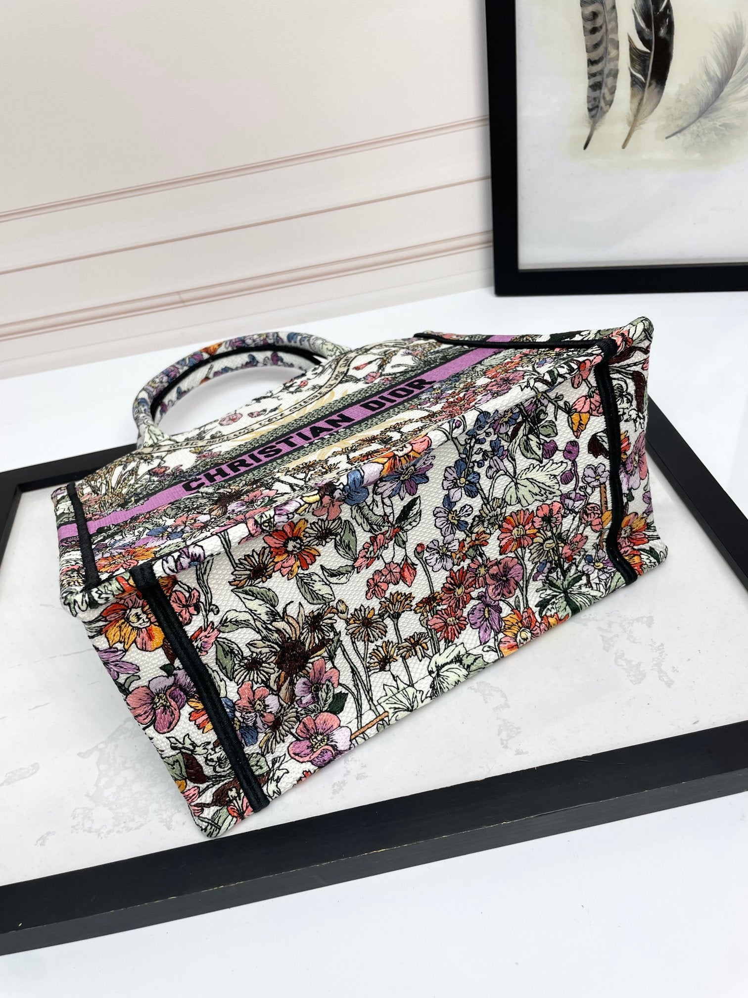 Dior Colorful Botanical Embroidered Canvas Tote Bag with Top Handles
