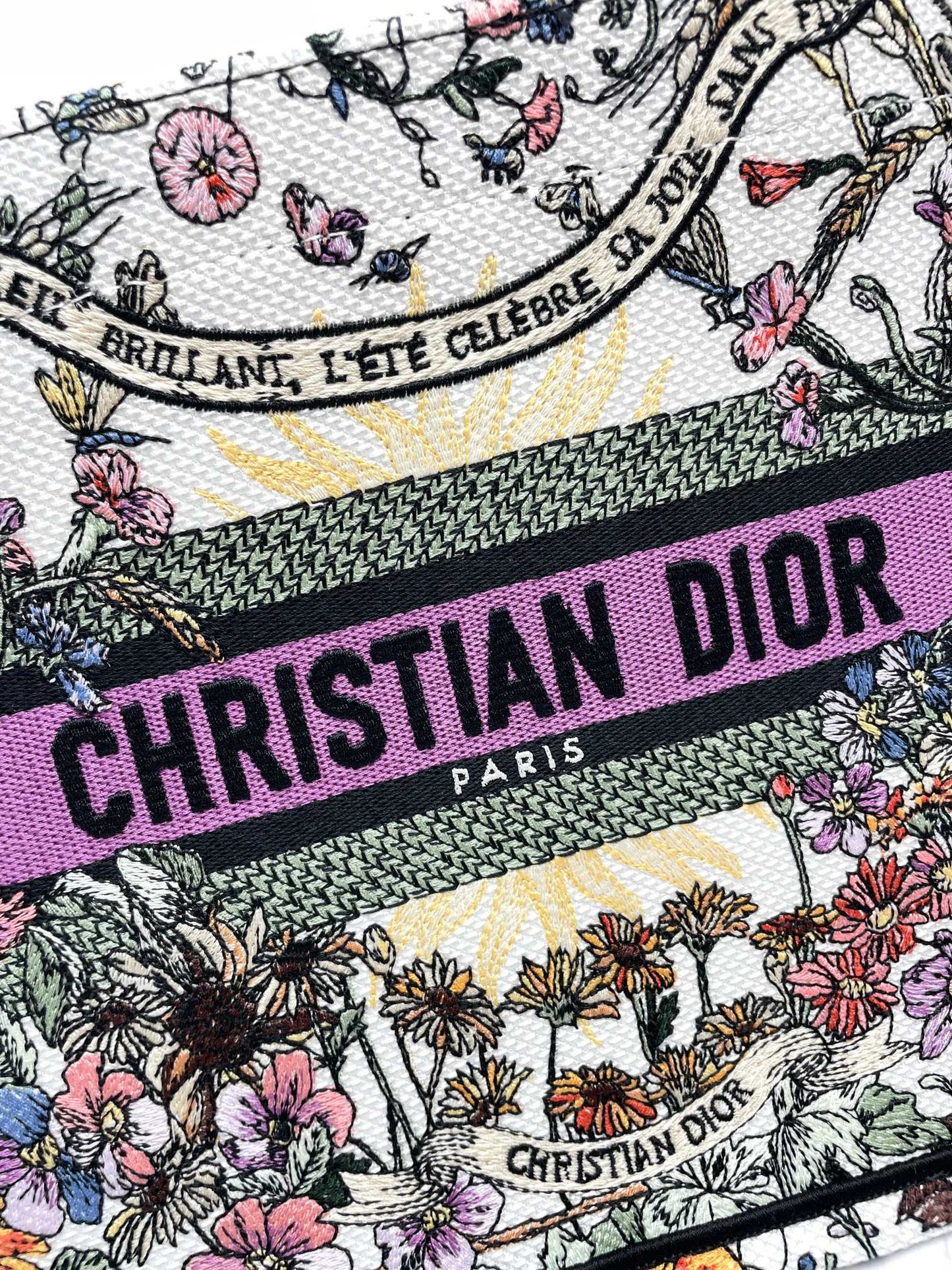 Dior Colorful Botanical Embroidered Canvas Tote Bag with Top Handles