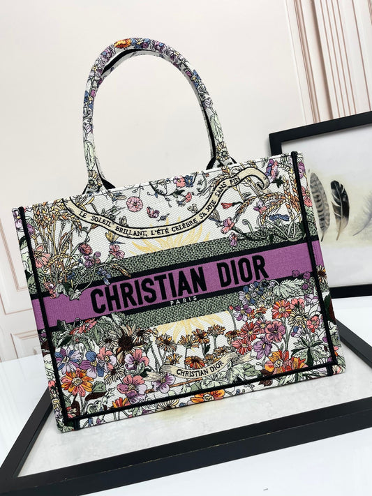 Christian Dior Large Book Tote Multicolored Floral Embroidery Handbag