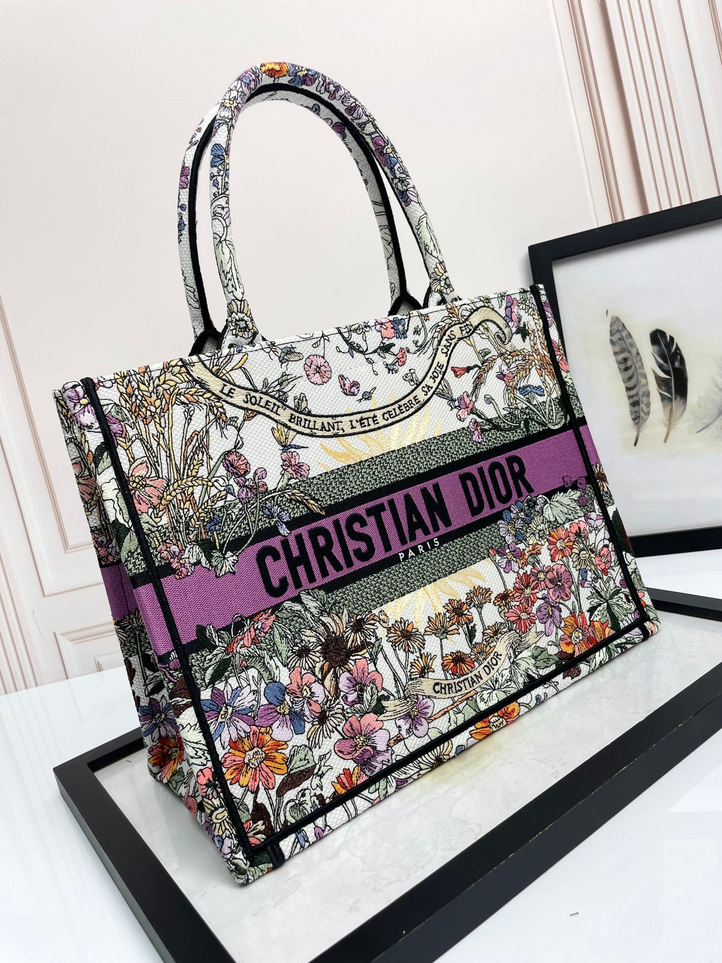 Dior Botanical Floral Print Canvas Tote Bag Large Travel Shoulder Handbag