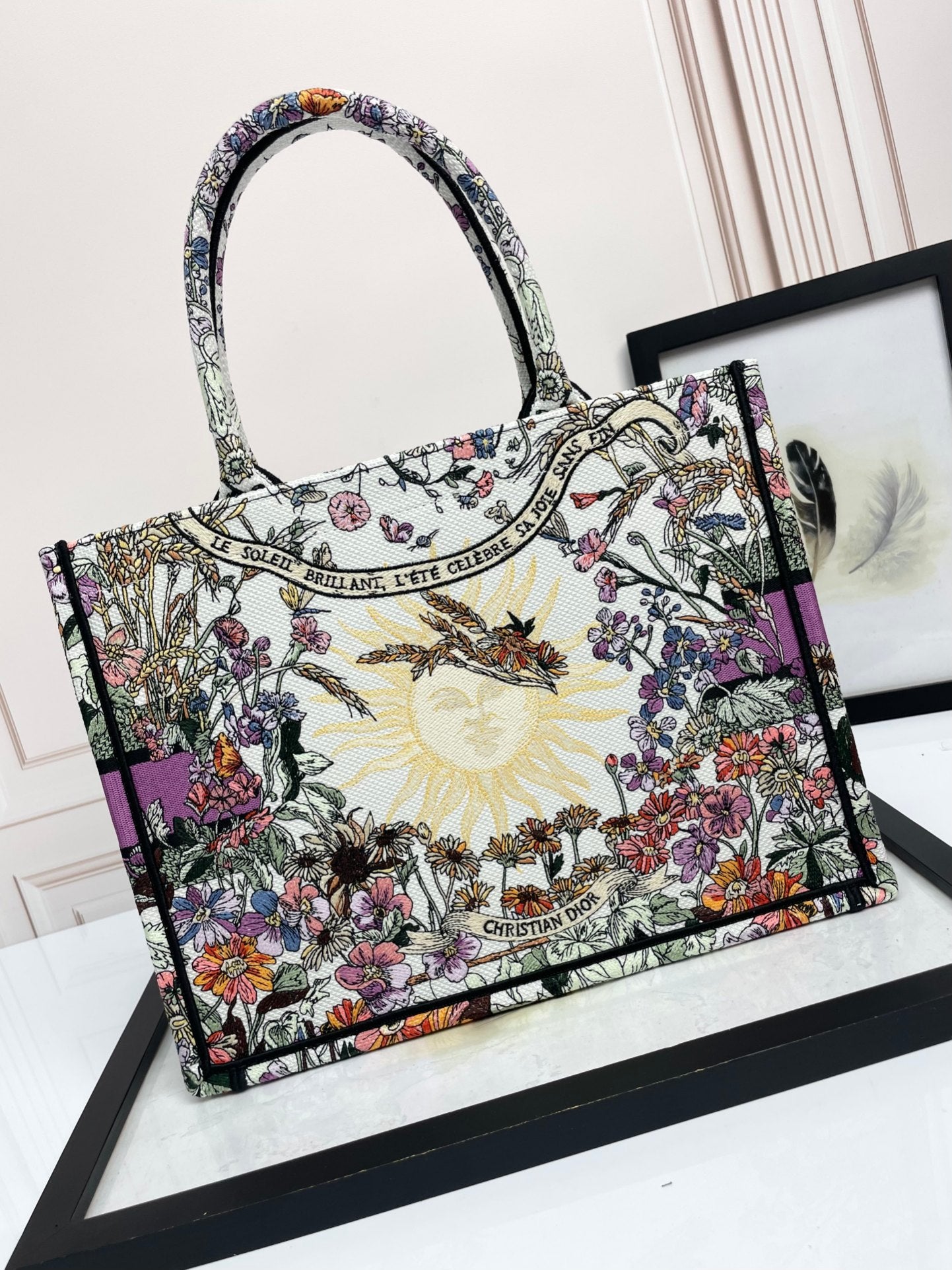 Dior Botanical Floral Print Canvas Tote Bag Large Travel Shoulder Handbag
