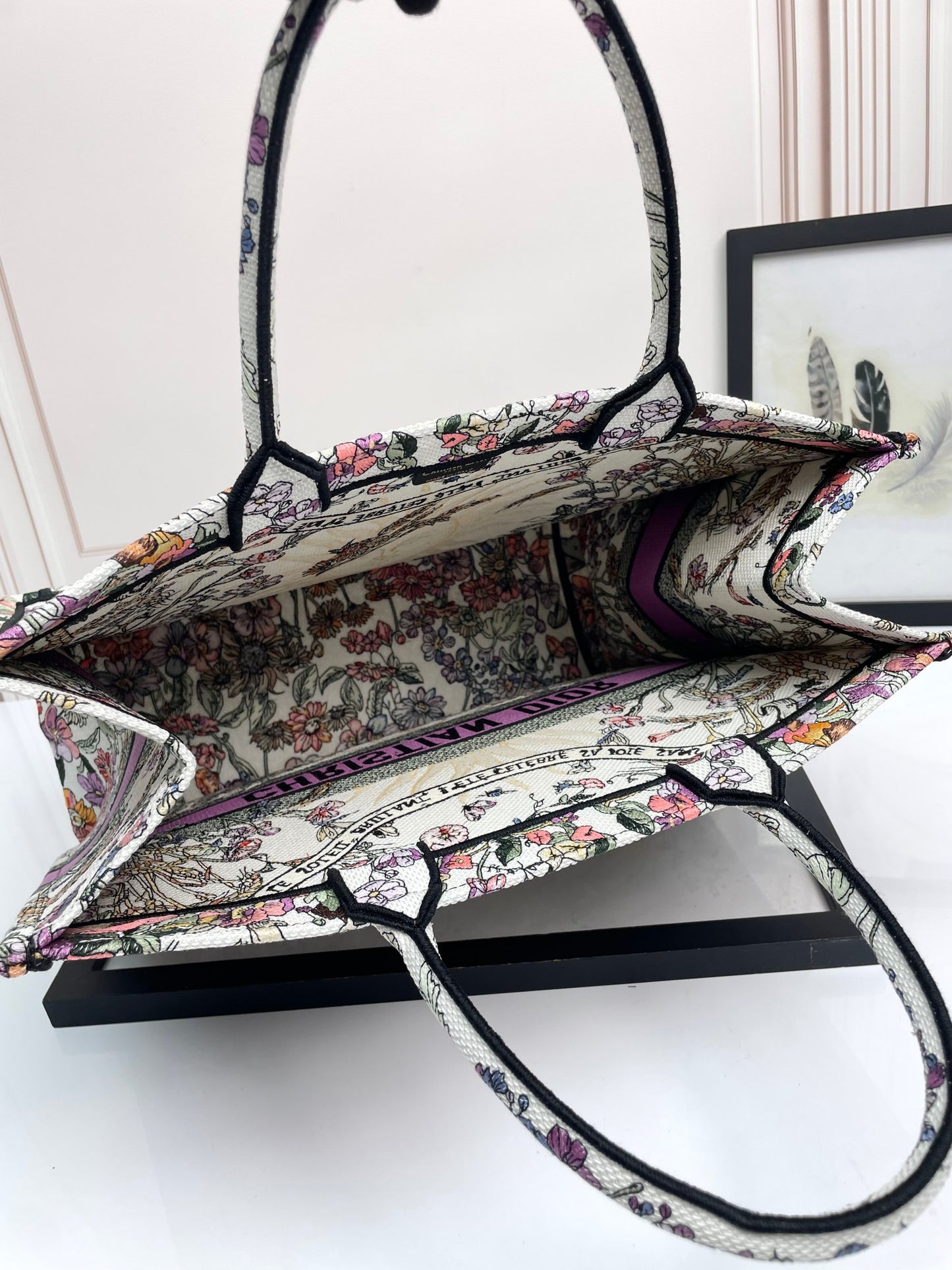 Dior Colorful Floral Embroidered Canvas Tote Bag with Top Handles