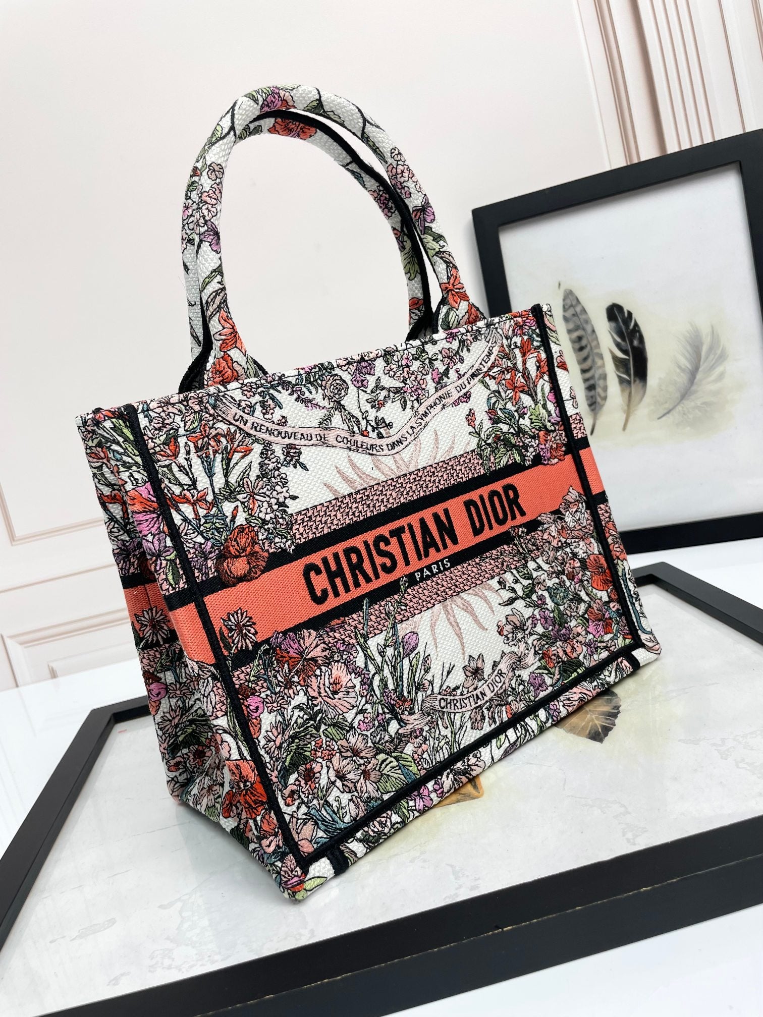 Dior Vintage Floral Tapestry Canvas Tote Bag with Top Handles