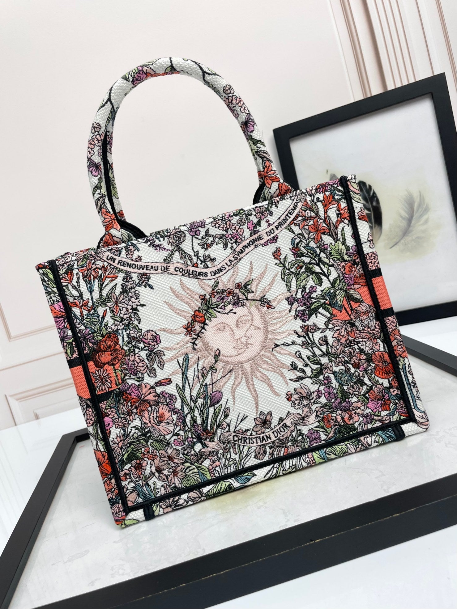 Christian Dior Small Book Tote Bag Botanical Floral Canvas - Pink Multicolor