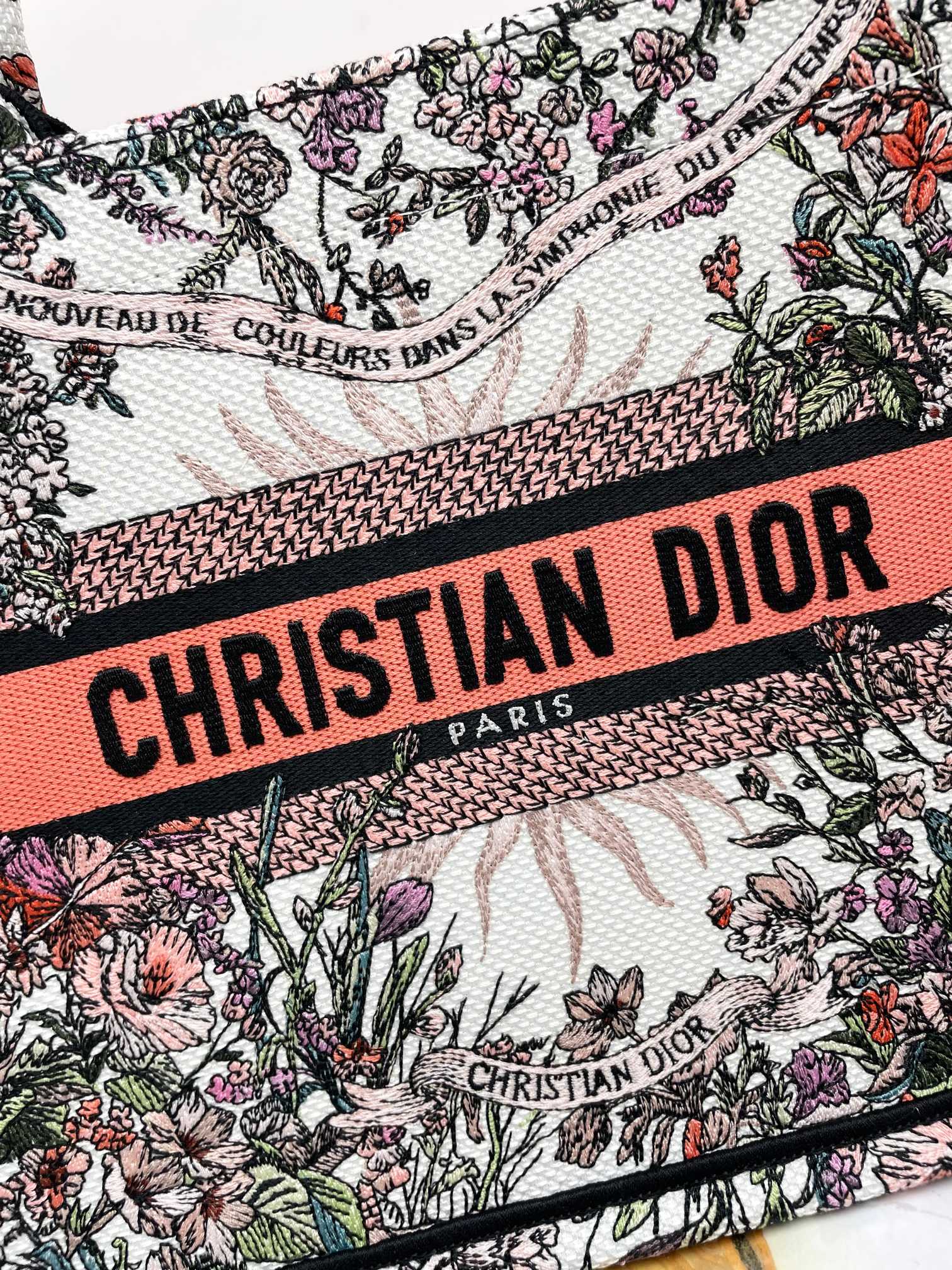 Christian Dior Medium Book Tote - Multicolor Floral Embroidered Canvas Handbag