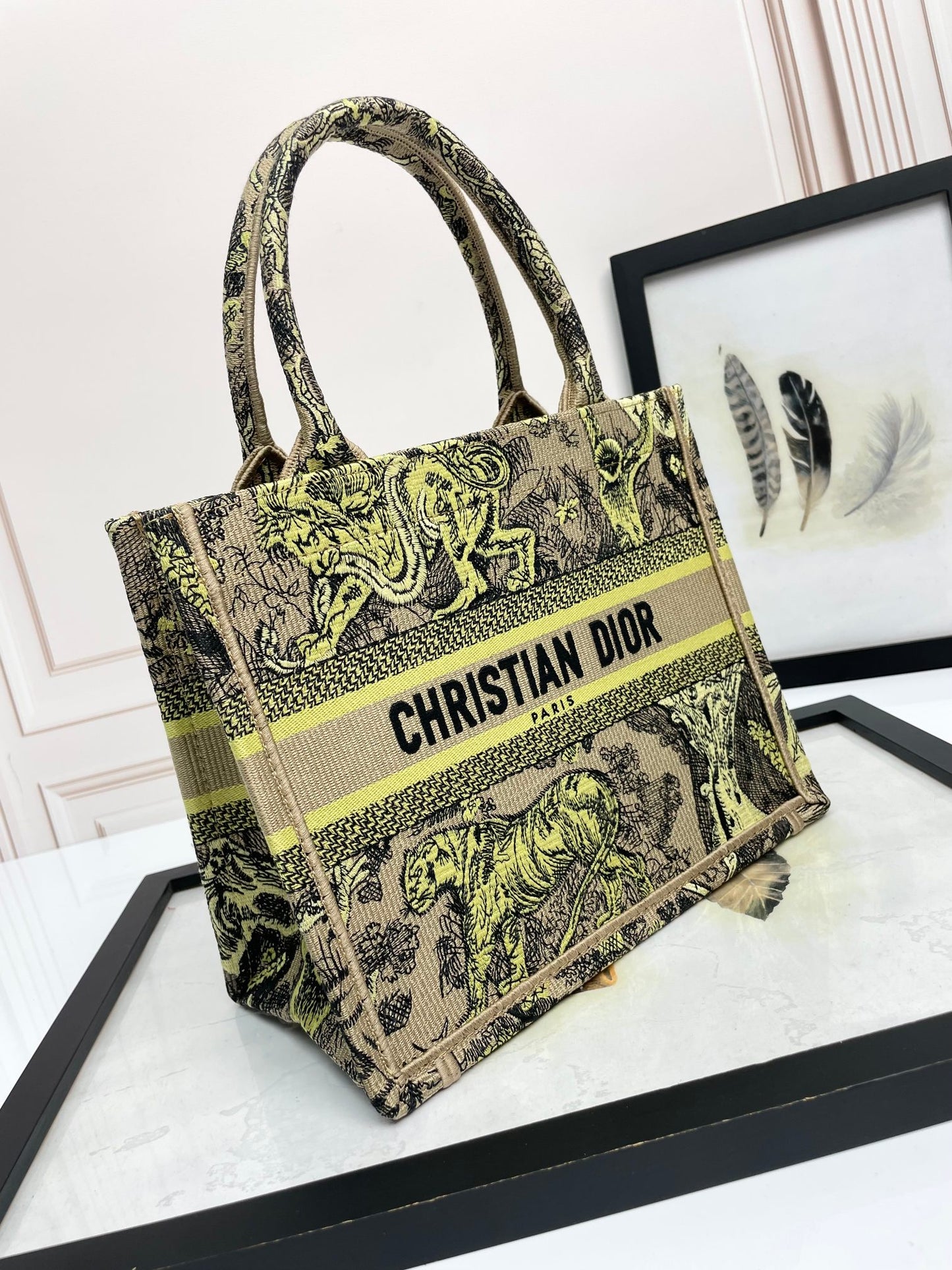 Christian Dior Medium Book Tote Bag Toile de Jouy Reverse Tiger Embroidery