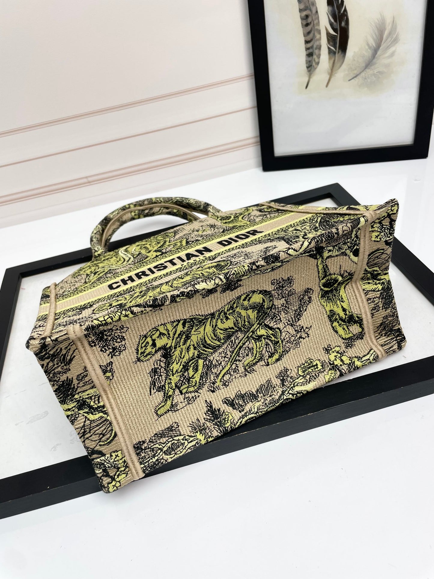 Dior Vintage Toile Animal Pattern Embroidered Canvas Tote Bag