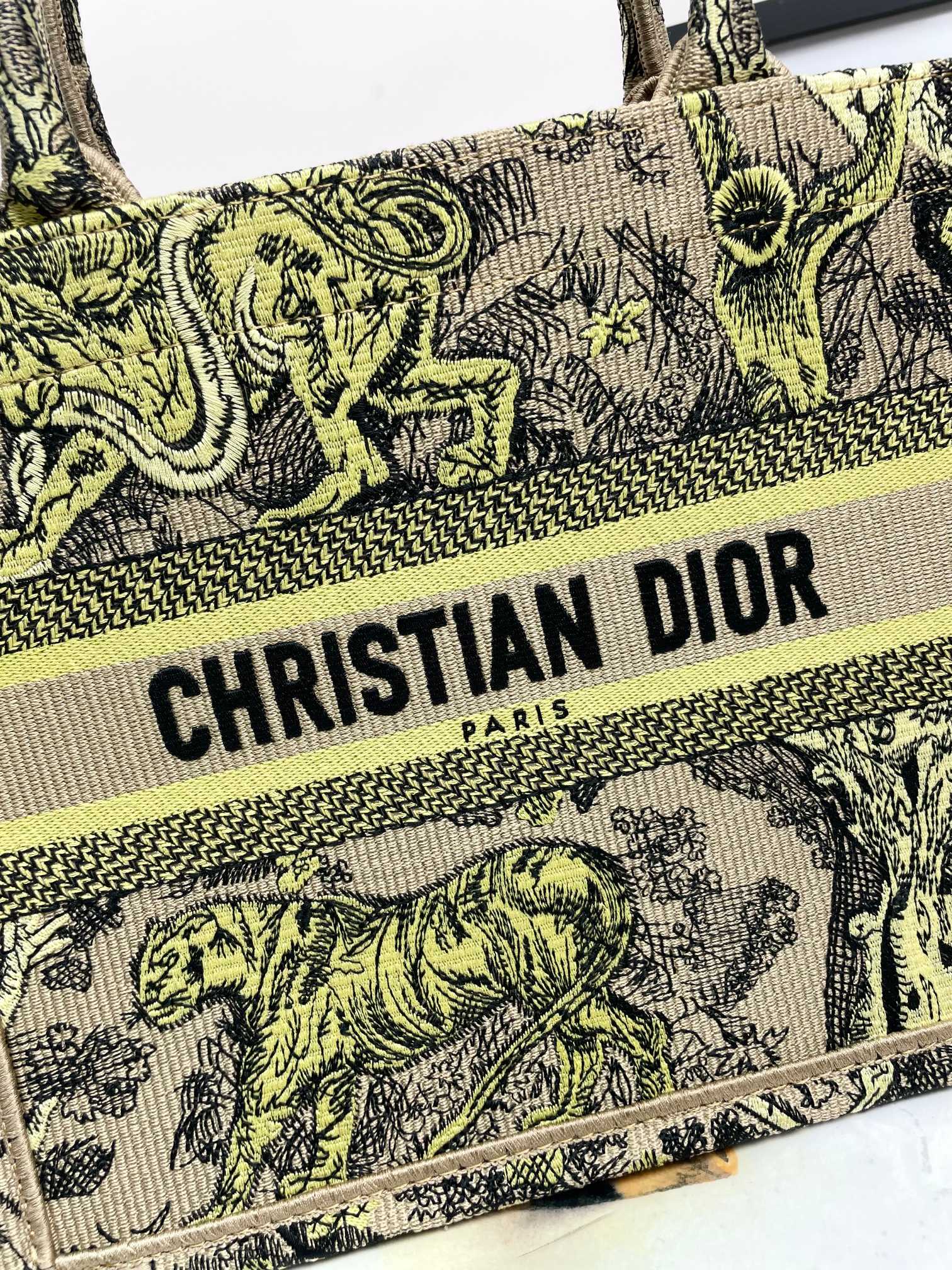 Christian Dior Book Tote Yellow and Beige Toile de Jouy Sauvage Embroidery