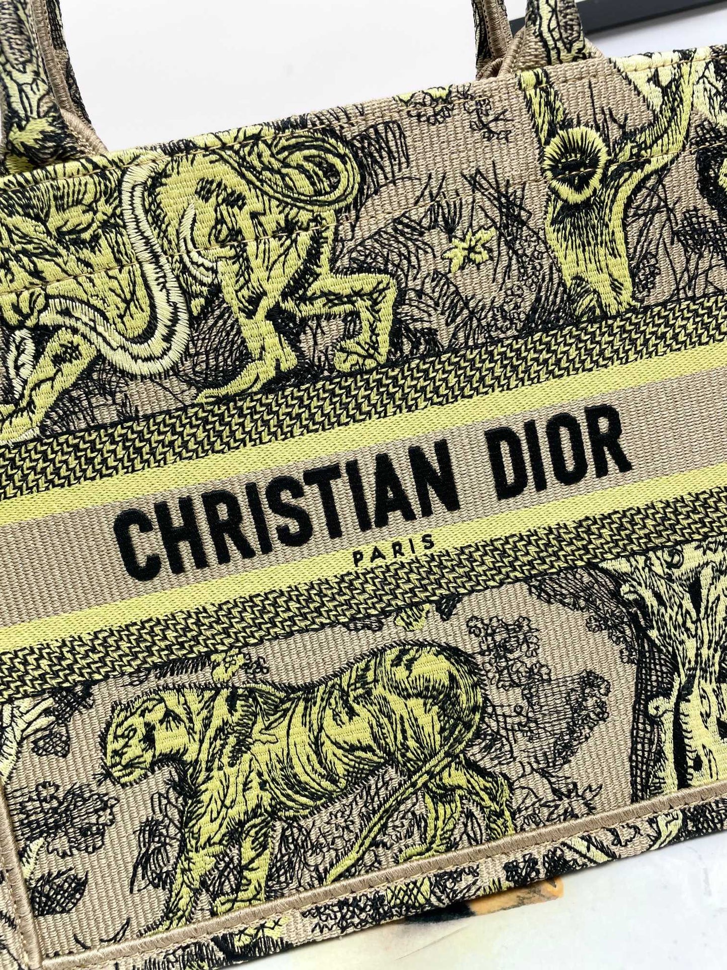 Christian Dior Medium Book Tote Bag Toile de Jouy Reverse Tiger Embroidery