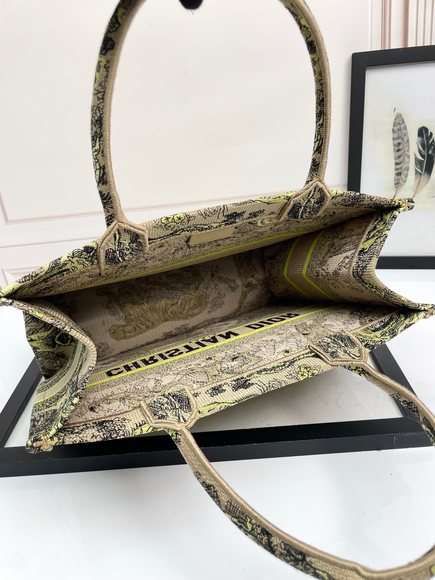 Dior Vintage Embroidered Tiger Print Canvas Tote Bag with Top Handles