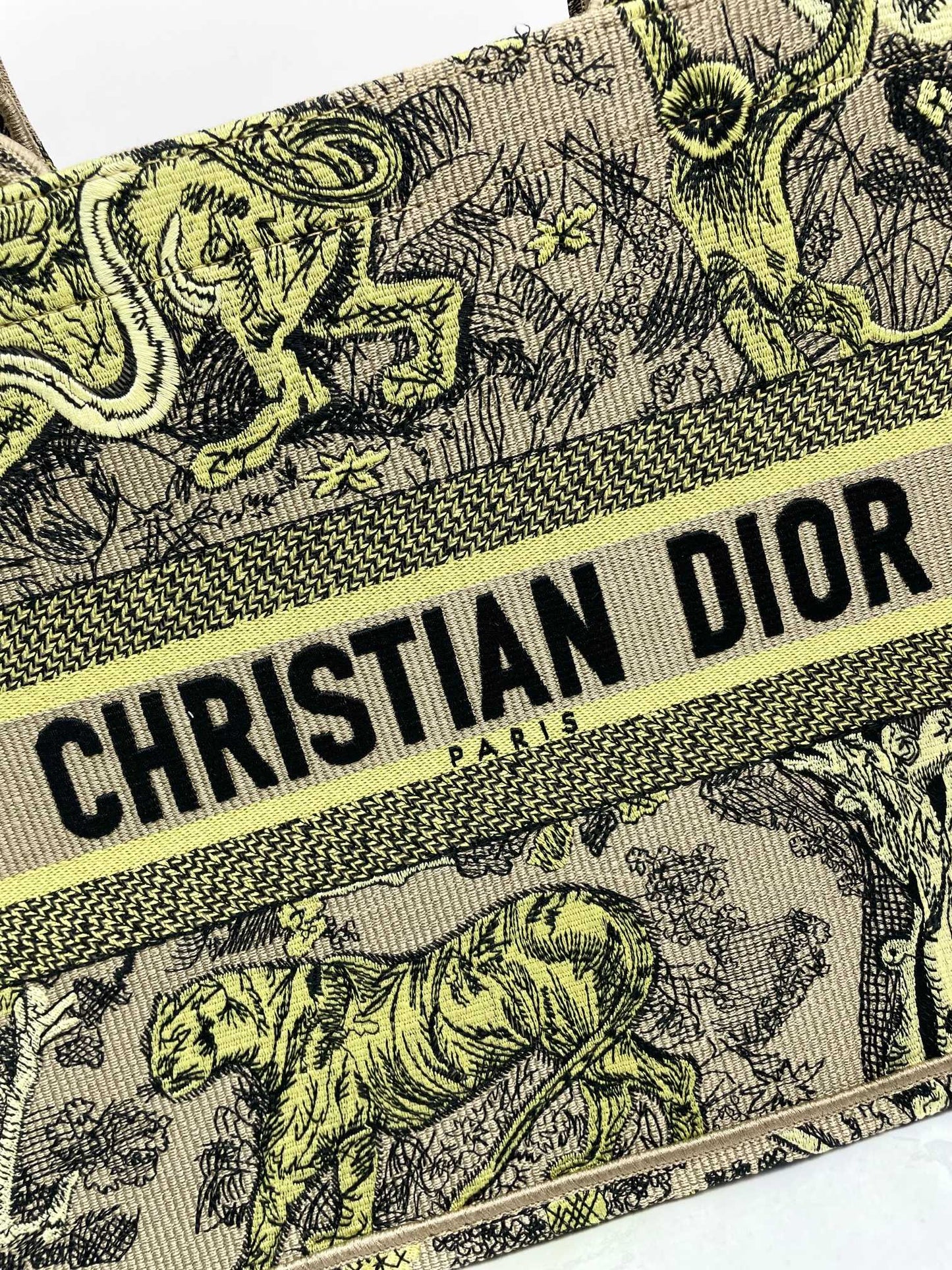 Christian Dior Large Book Tote Bag - Green Toile de Jouy Tiger Embroidery